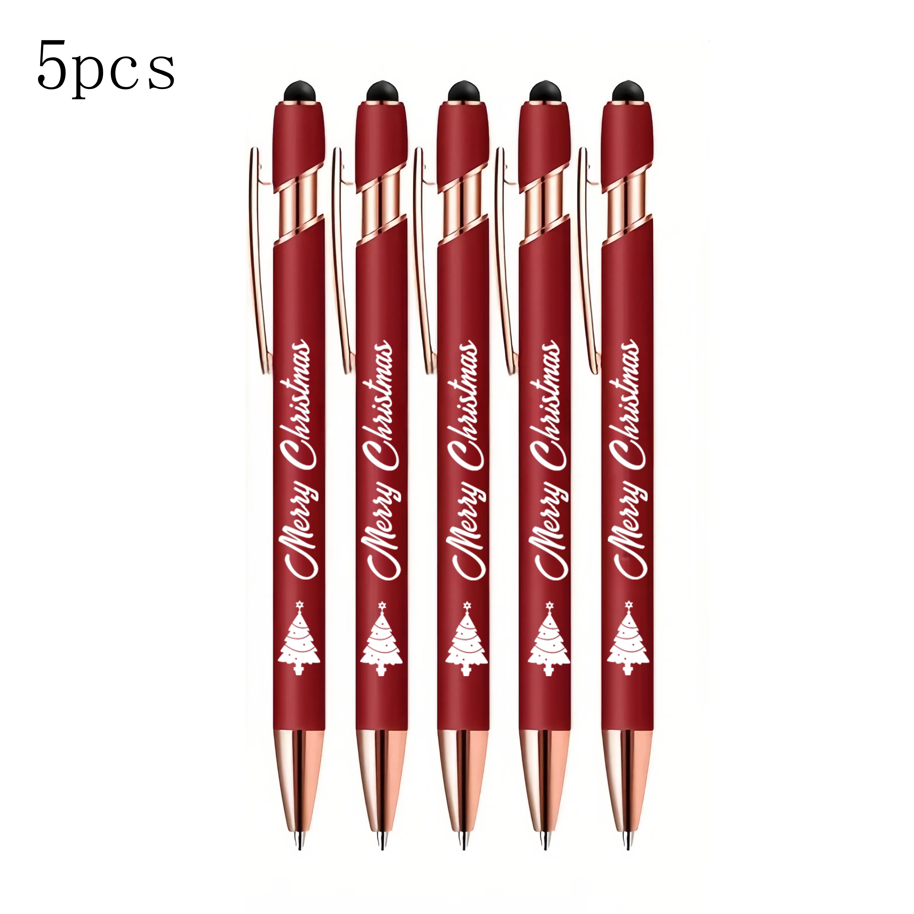 5pcs Funny Office Ballpoint Pens, Retractable Metal Pens With Merry Christmas Quotes, Medium Point, Black Ink, Christmas Gifts For Adults, Office Gifts For Men And Women