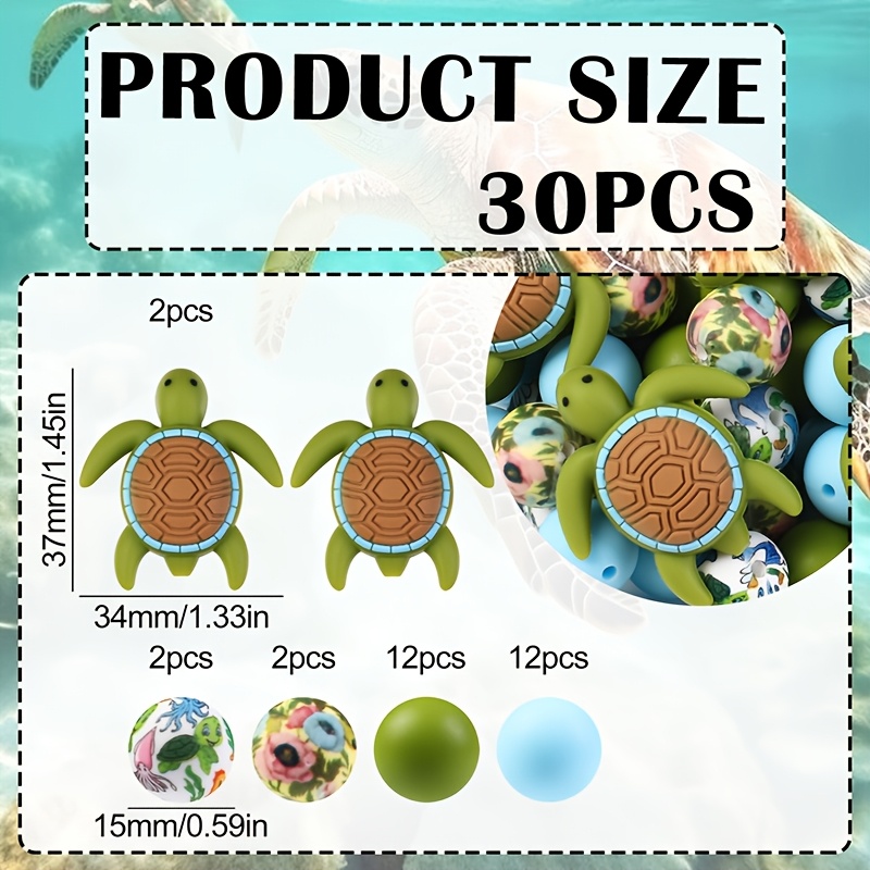 TEMU 30pcs Cute 3d Turtle Silicone Beads- Silicone Beads, , Beads For Jewelry Making, Diy Bracelets, Lanyards, Beads Pen Accessories, Holiday