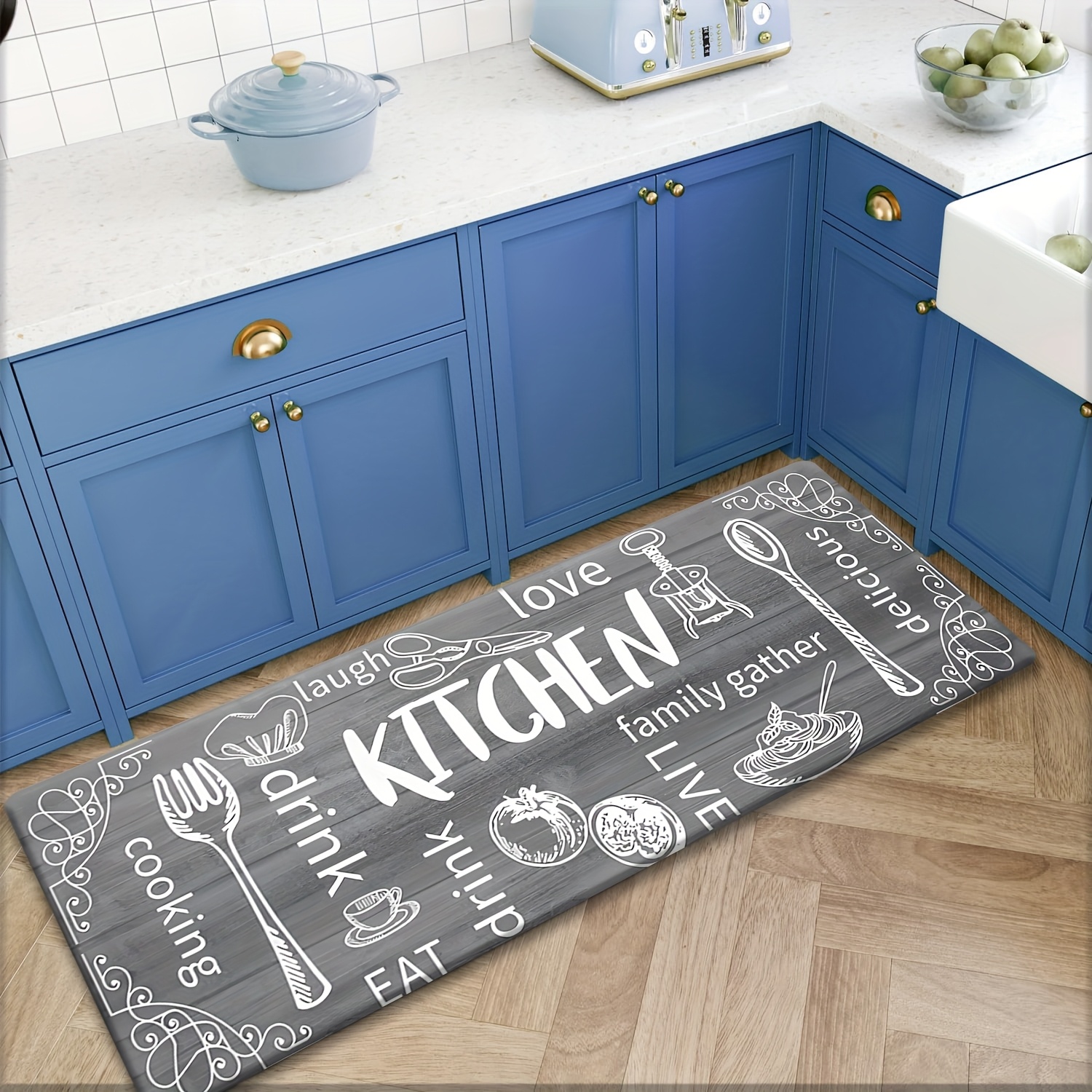 TEMU 1pz Tappetino da Cucina in Flanella Grigio con Motivo Testo e Lunghe, , Antiscivolo Lavabile, per , Corridoio, Bagno, Lavanderia, Decorazione