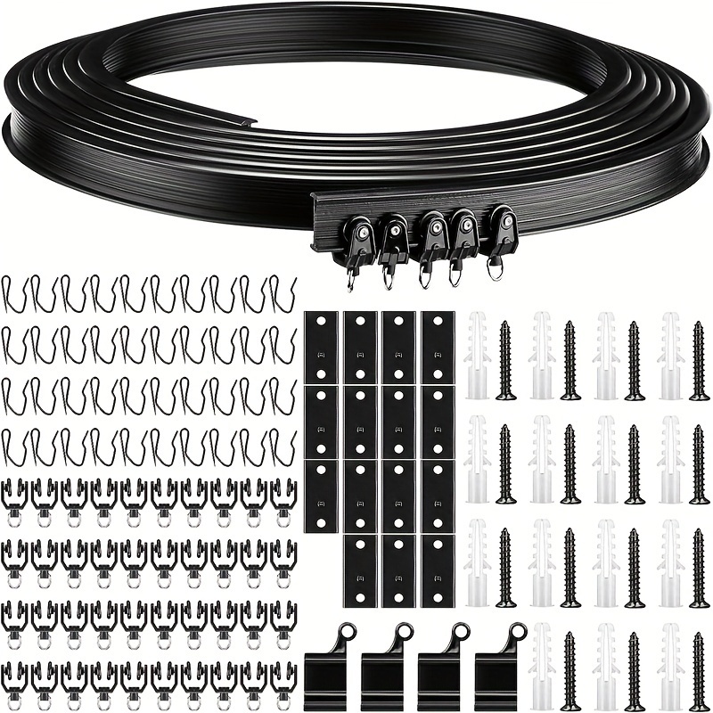 5-meter Curtain Track Set, - Includes 1 X 5m Track, 40 X Rollers, 40 X Hooks, 15 X Mounting Caps, 15 X Screws, 15 X Anchors, 4 X End Caps