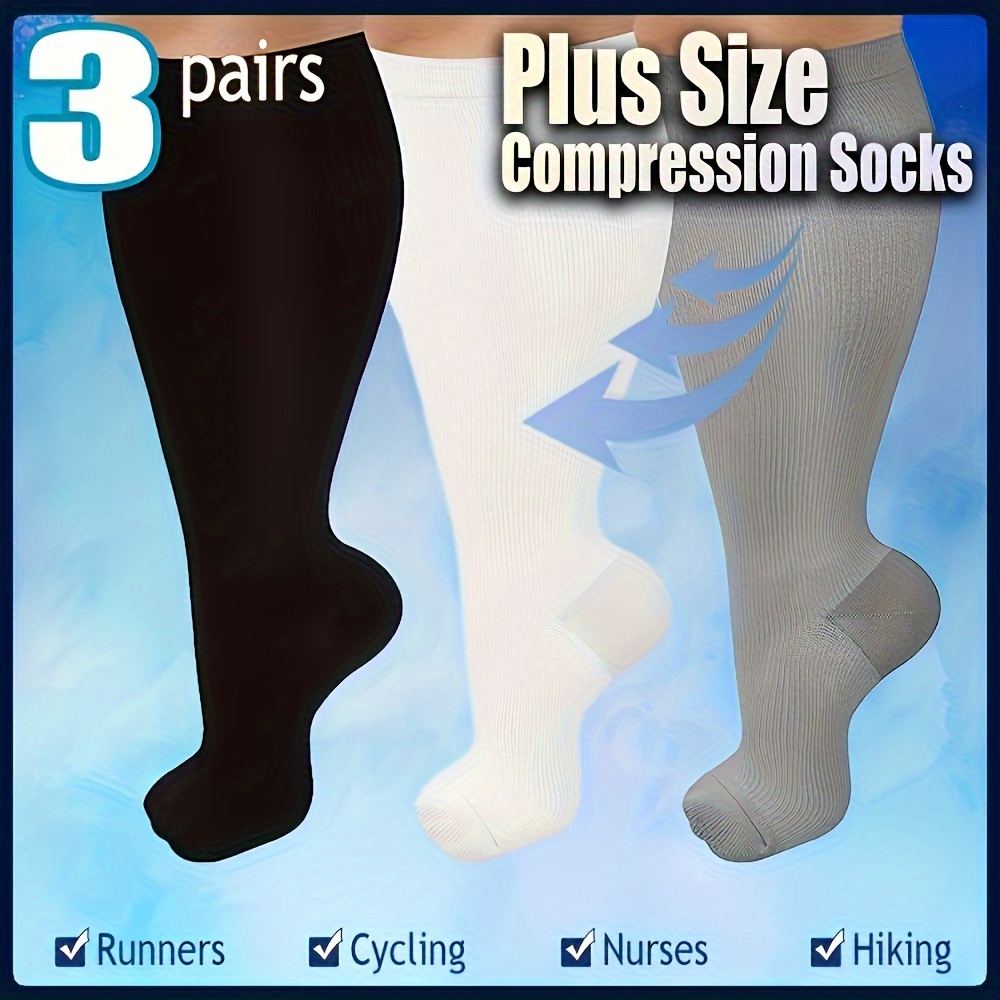 

3 Pairs Plus Size Compression Socks For Women Wide Calf Knee High Support For Running Athletic Fit Cycling