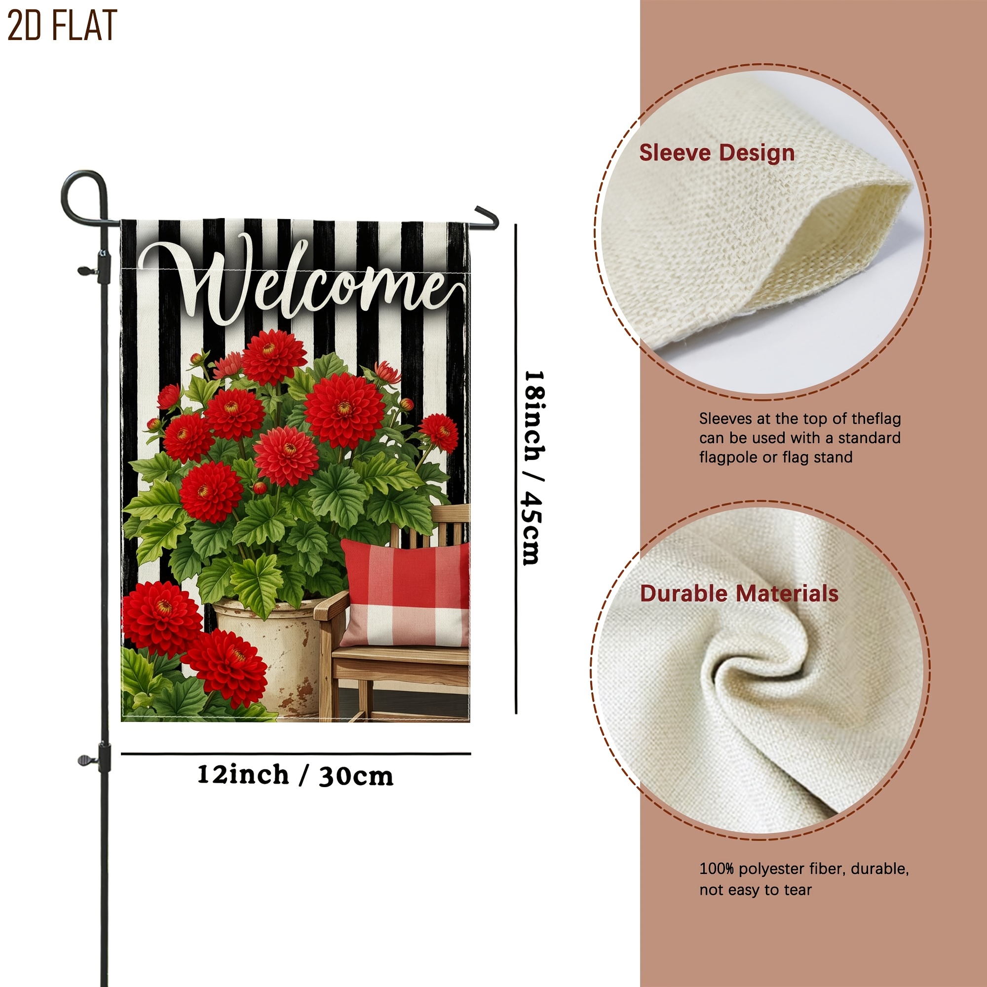 TEMU 2d Flat, 1pc 2d Flat Dahlia House Flag, Flower Plant Double Sided Burlap Outside Large Garden Flag For Outdoor Yard Lawn Patio Doorway Entrance