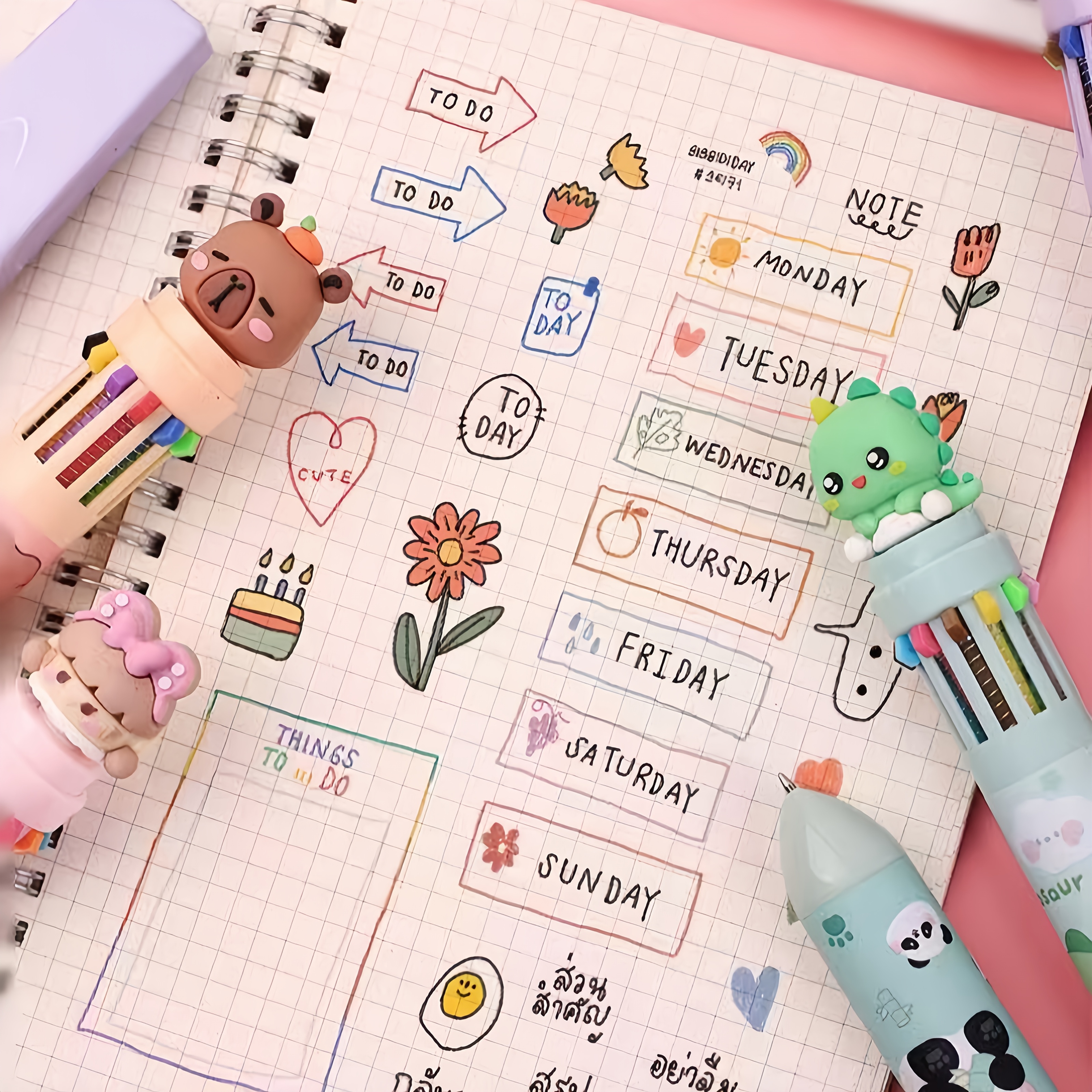 6 piece cute cartoon retractable ballpoint pens 10 color set with soft silicone 3d tips for   switching vibrant colors for hand lettering painting   art projects hand lettering tool artistic drawing pen   design fun stationery smooth writing pen silicone tip pen fine tip pen multicolor pen artists students Product details 5