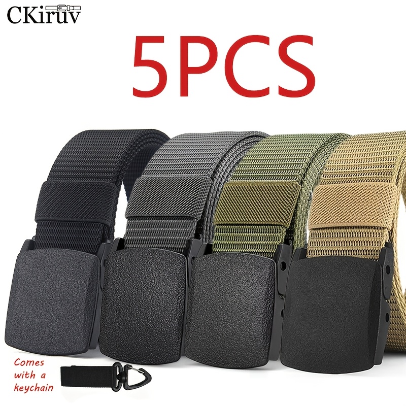 Image of 5pcs Combination Set ( Plastic Canvas Waist Belts And 1 Keychain), Unisex, Lightweight Design, Metal Free, Quick , Suitable For Outdoor Sports, Pants, Comfortable, Durable, Breathable, Fashionable