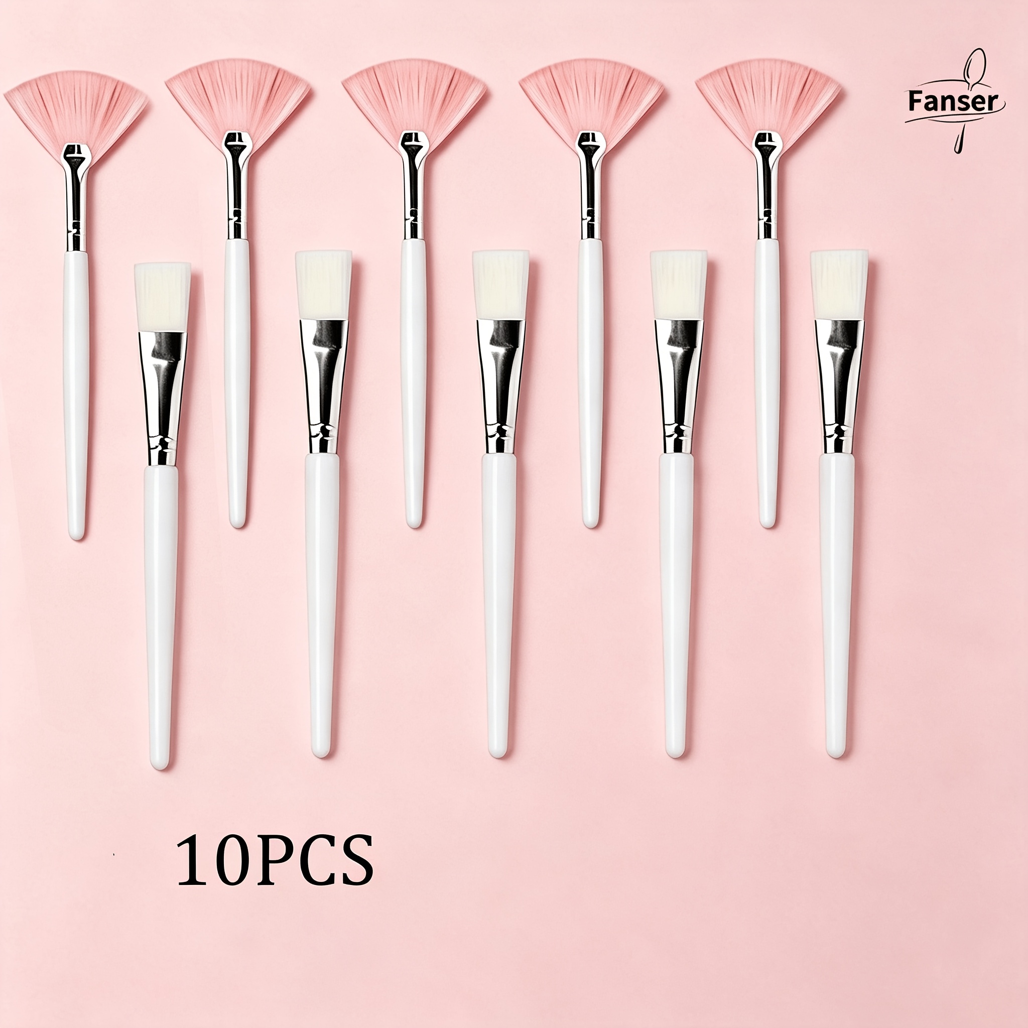 TEMU 10pcs Facial Brush Tool Set, Esthetician Supplies Film Brush Set, Fan-shaped Mask Brush, Soft Facial Application Tools, Soft Makeup Brushes