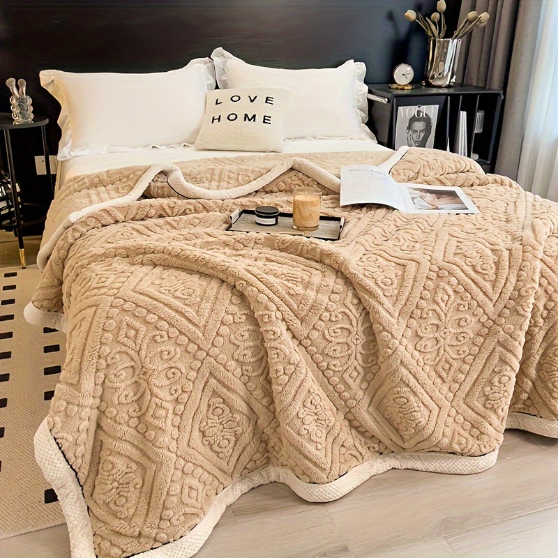 luxury velvet throw blanket with unique carved design 350g thick     machine washable polyester knit for bed sofa details 14