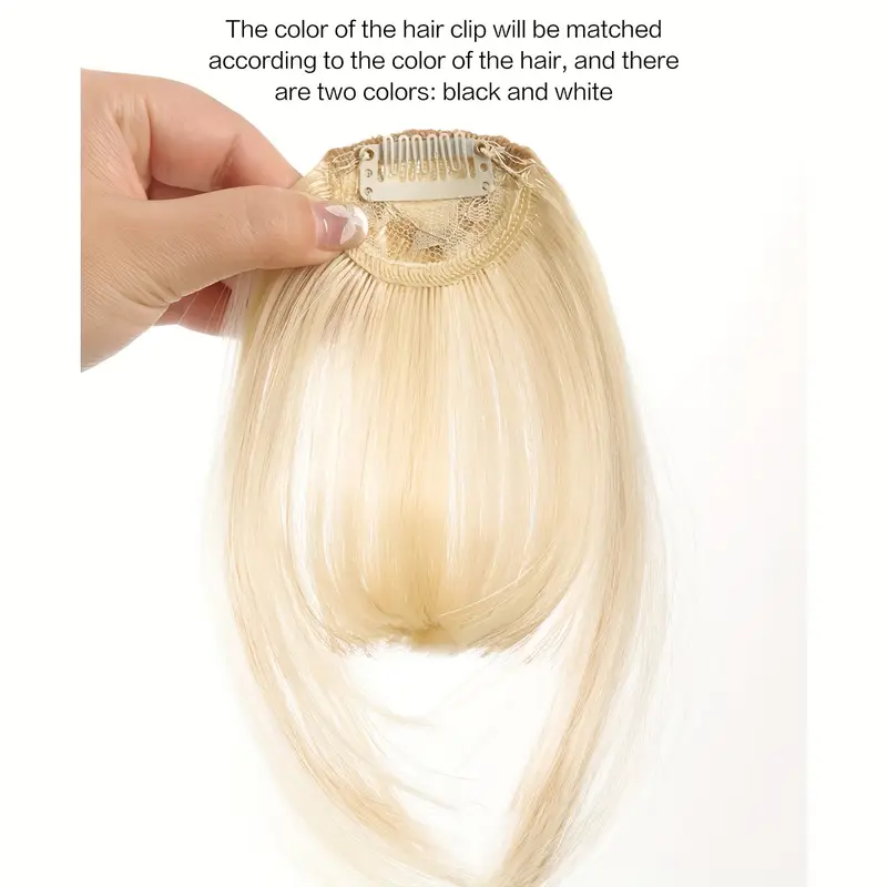 1pc clip in bangs front neat bangs hairpiece synthetic false hair piece bangs hairpiece clip in hair extensions for women girls golden gray heat resistant suitable for daily wear cosplay music festivals parties holidays details 3