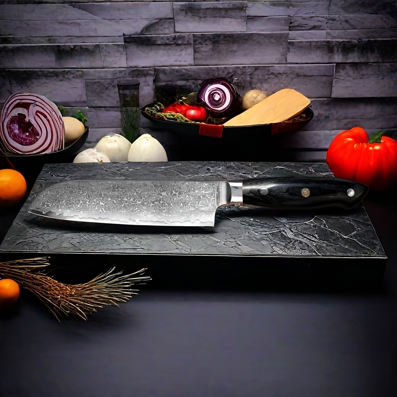 TEMU A Professional 7-inch Chef's Knife Made Of Vg-10 Steel With 67 Damascus Steel, Featuring A G10 Black Handle And An Ultra-sharp Blade, Kitchen