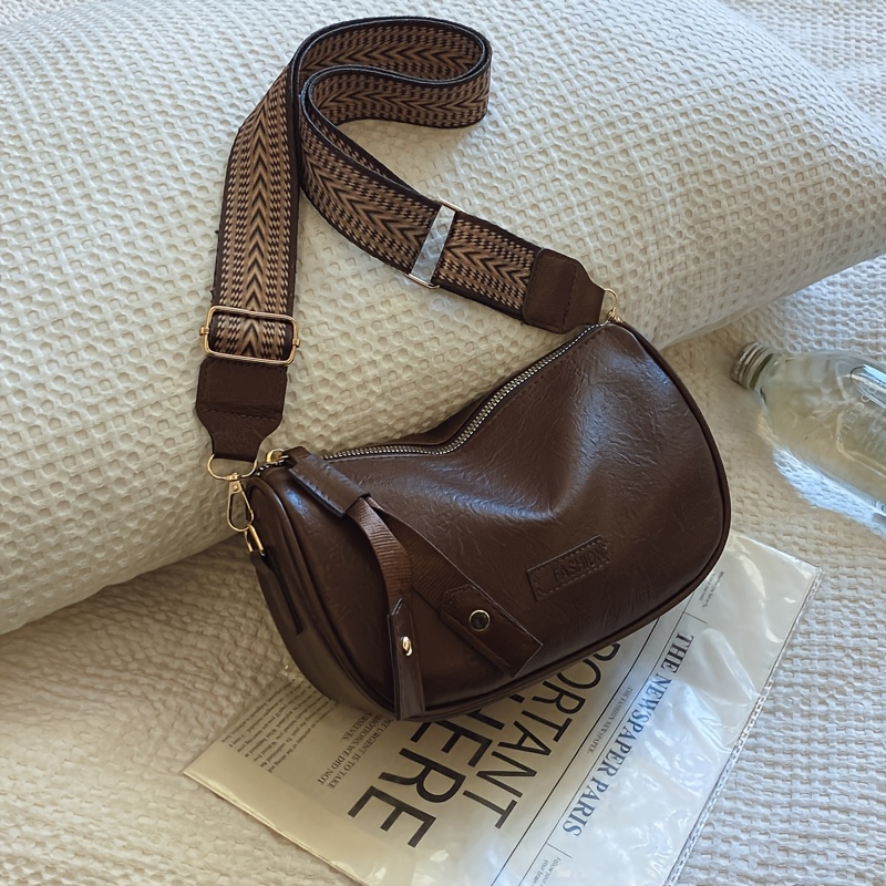 TEMU 1pc Wide Strap Soft Underarm Bag Small Square Bag For Women, Vintage Pleated Texture Crossbody Versatile Shoulder Bag, Casual All-match Niche