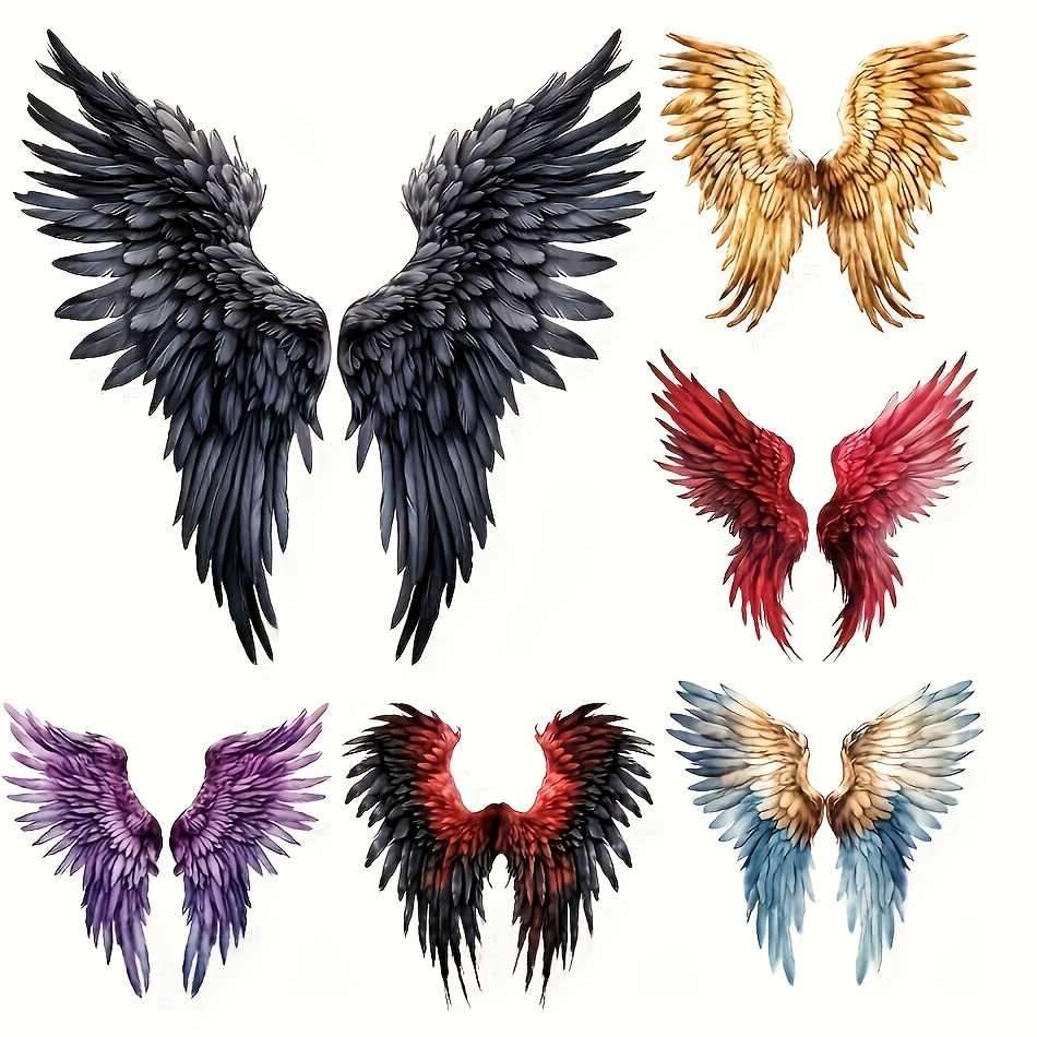 

6pcs Glitter Wings Iron-on Patches, Diy Heat Transfer Decals For T-shirts & Clothing, Mixed Colors, Vinyl Material