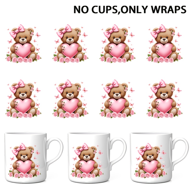 TEMU 8pcs Cute Bear Dtf Transfer - Waterproof & Scratch-resistant Iron- Patches Suitable For Diy Crafts, Phone Cases, Luggage, Journals, Skateboards,