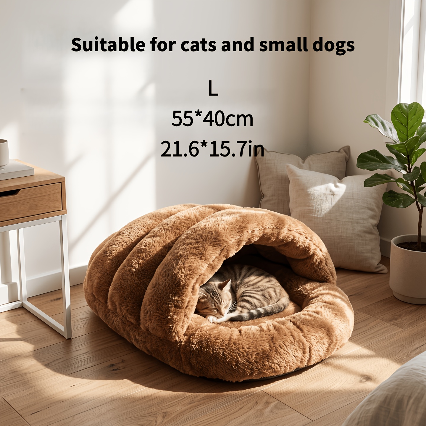 TEMU Autumn And Winter Pet Sleeping Nest Semi Closed Thick Dog Bed Cat Sleeping Mat High Elasticity Warm Bed