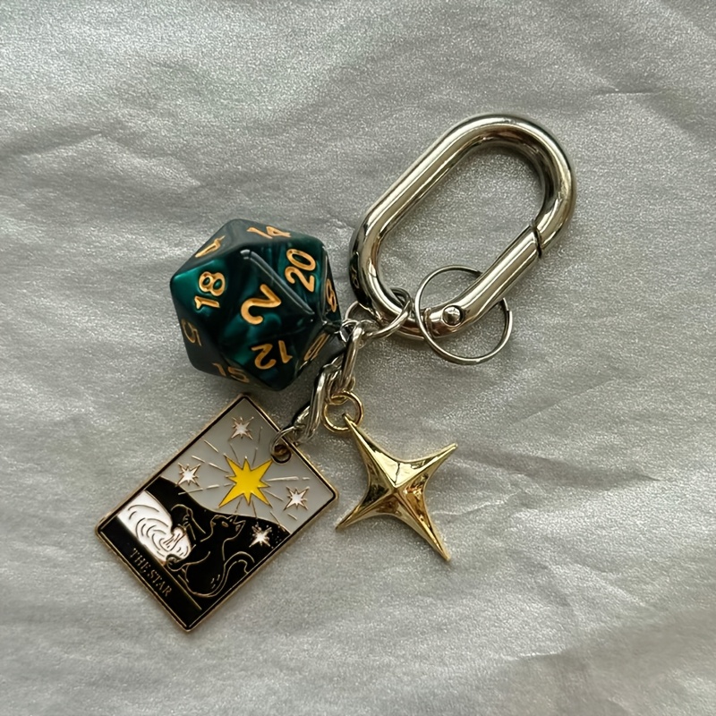 Tarot Dice Pentagram Keychain Playing Cards Halloween Vintage Phone Charm Couple' Pendant
