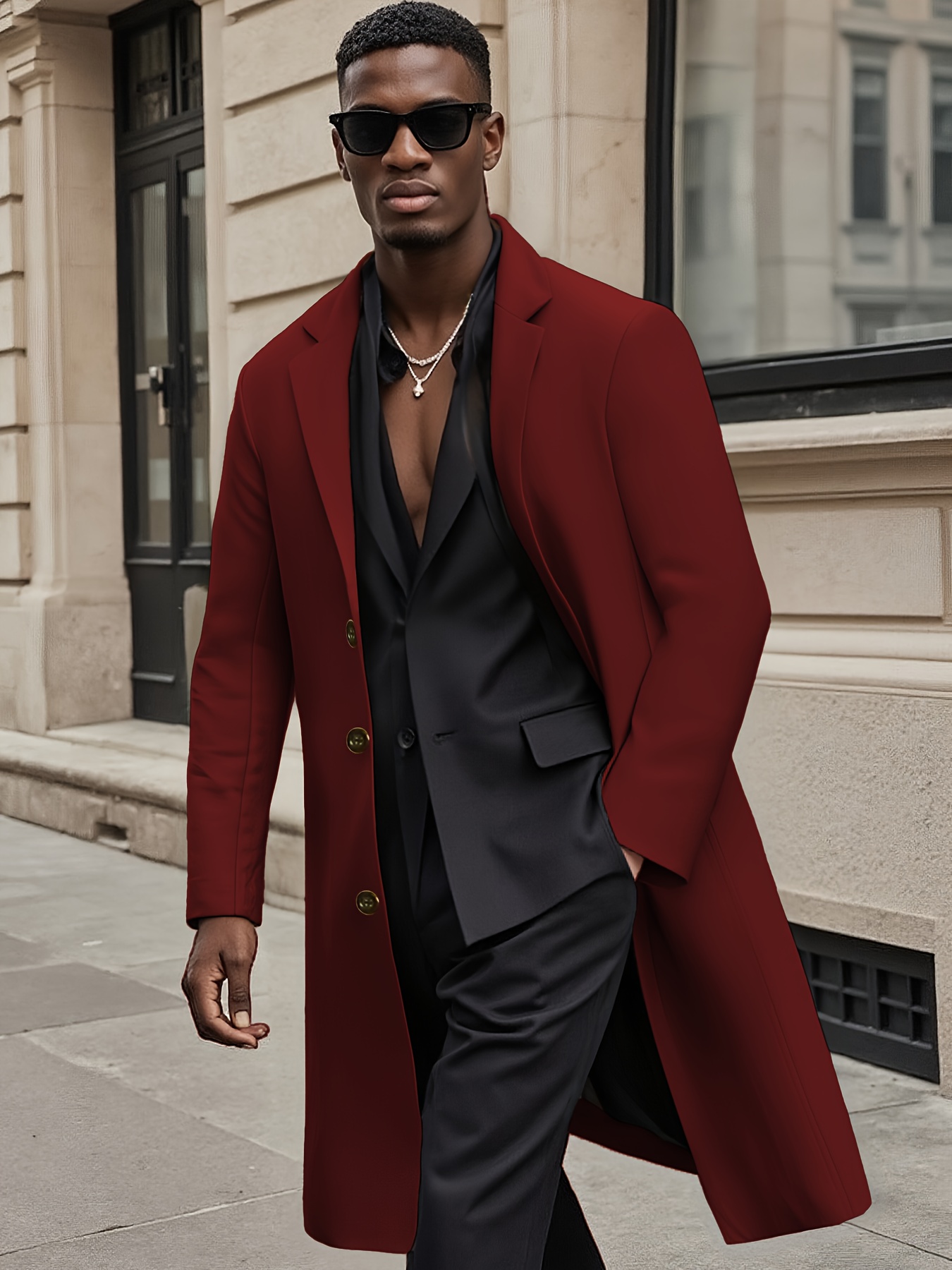 mens stylish breasted trench coat casual long Temu New Zealand - Main Image