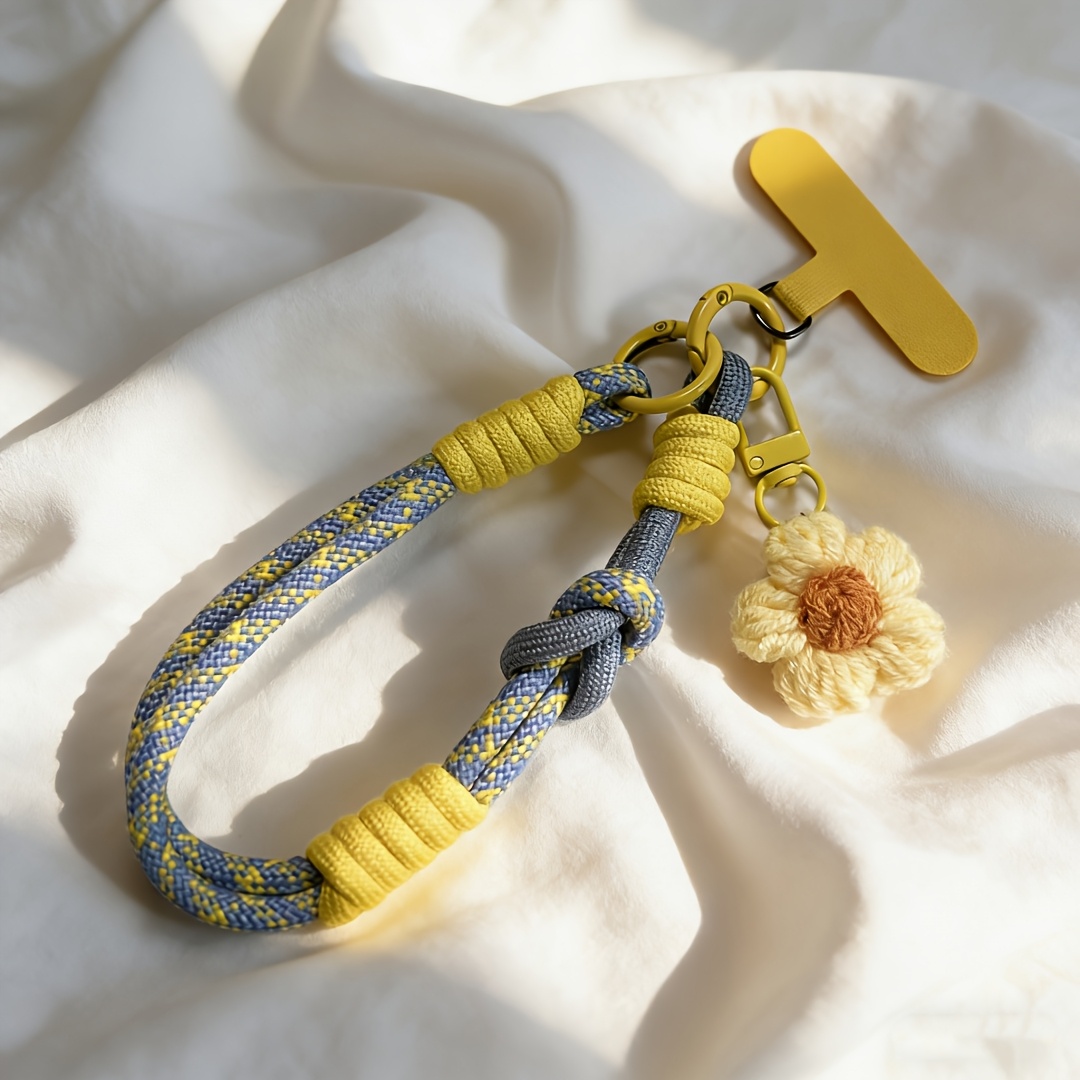 TEMU Un cordon de téléphone tissé à , réglable et haut de gamme, avec des , une dragonne durable et facile à enlever avec des décorations florales,