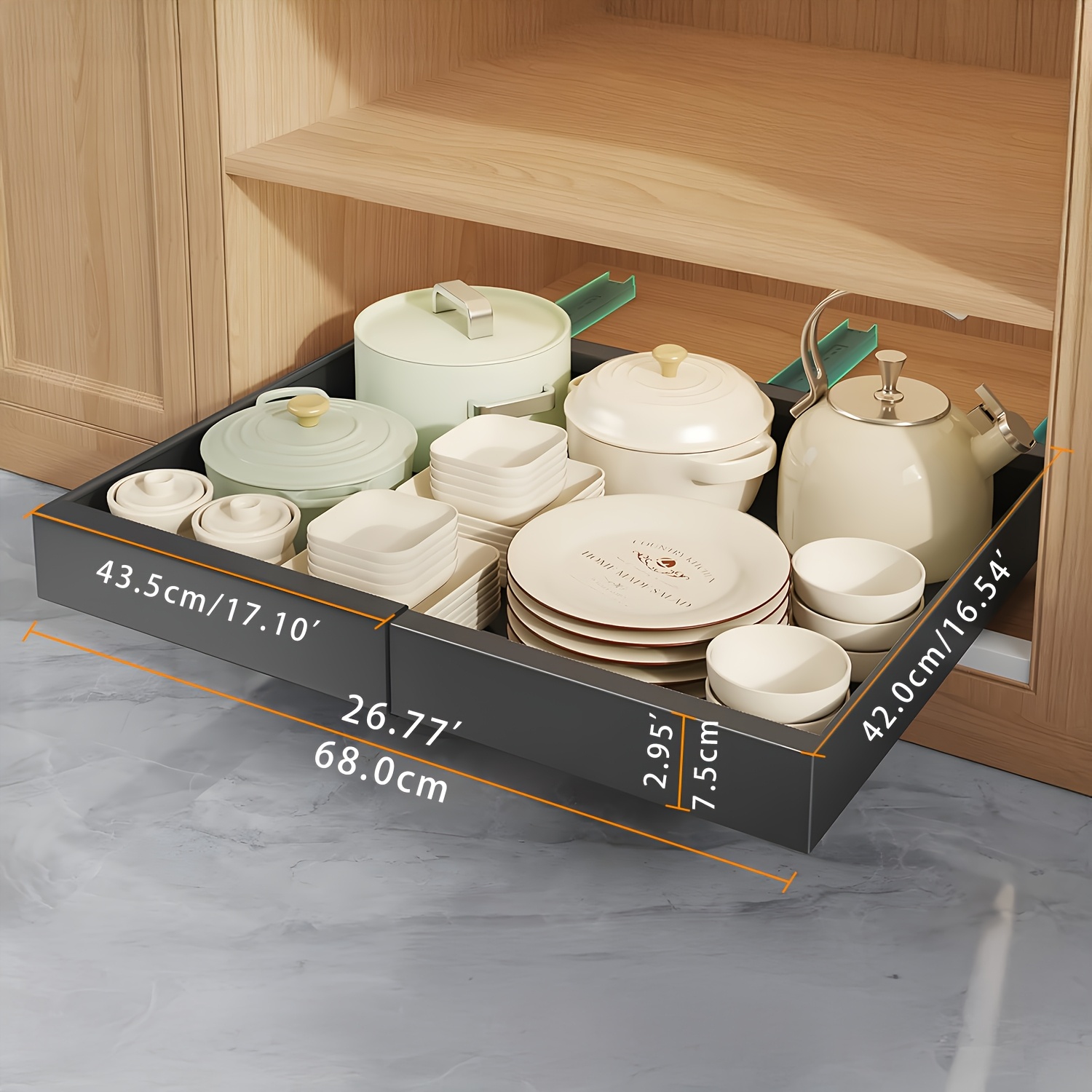 TEMU Tiroir Extensible Multi-Usage pour Placard Sous Évier et , Extension de 17.1' à 26.77' de Large, Idéal pour le Rangement, Cuisine, Salle de Bain