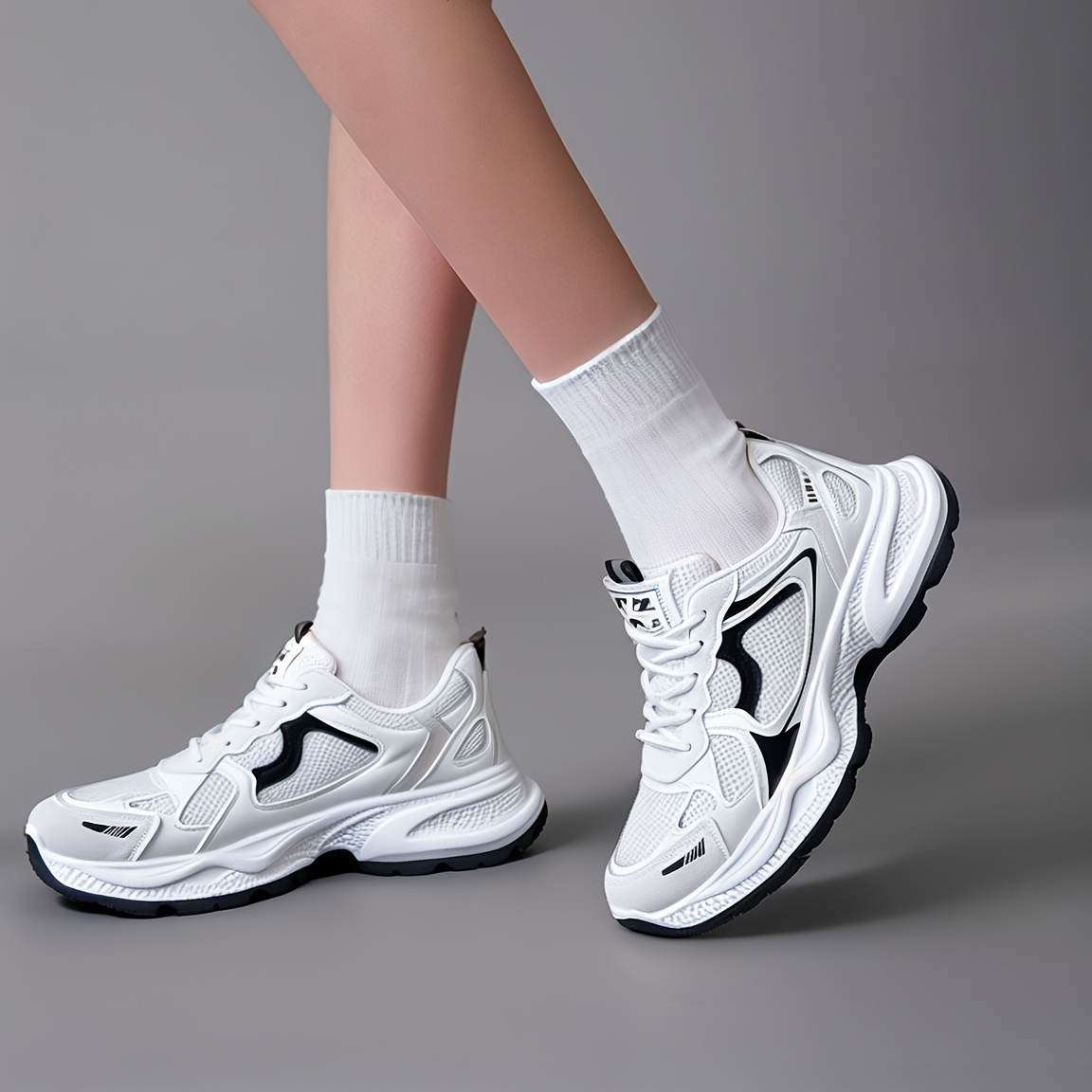 

Women's Fashion Sneakers For All - Breathable, Lace-up Mid- Shoes With Rubber Sole And Fabric Insole, Plus Size, Casual, Movement Style