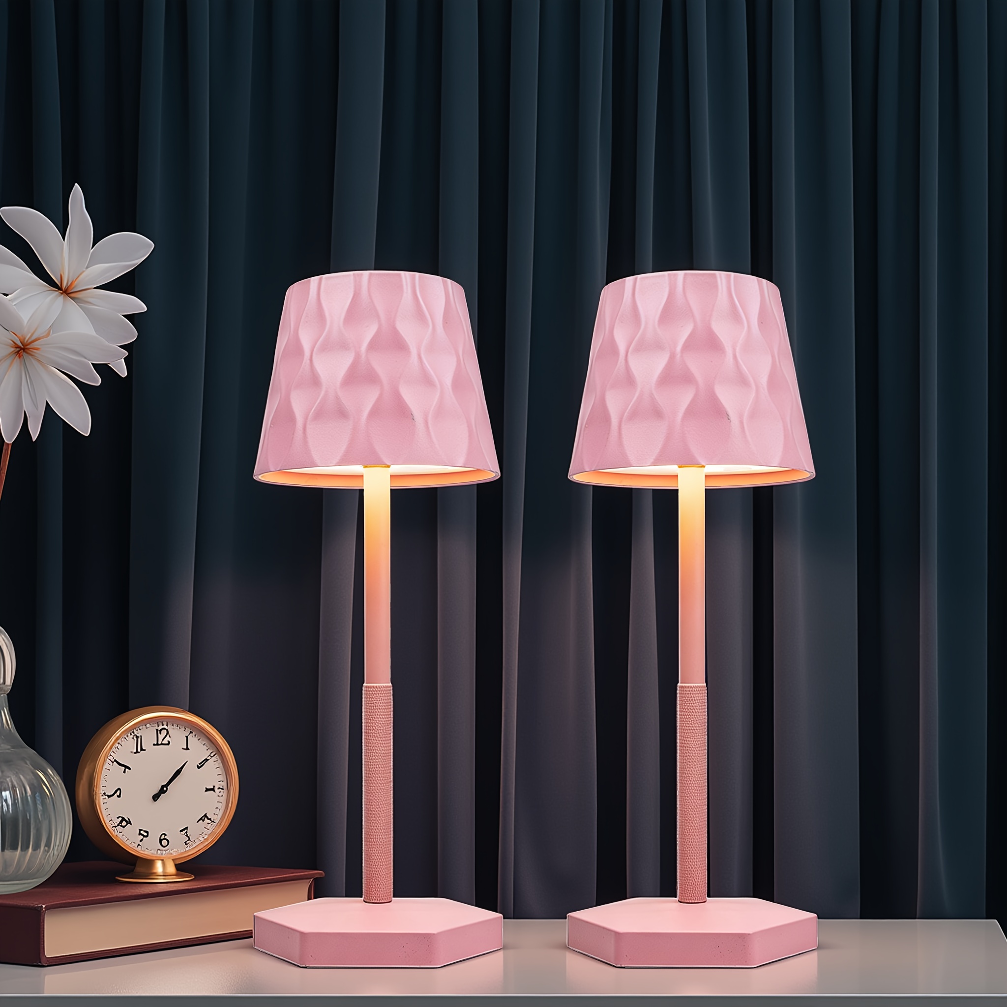 2pcs Modern Minimalist Wave Pattern High Pole Table Lamp, USB Charging