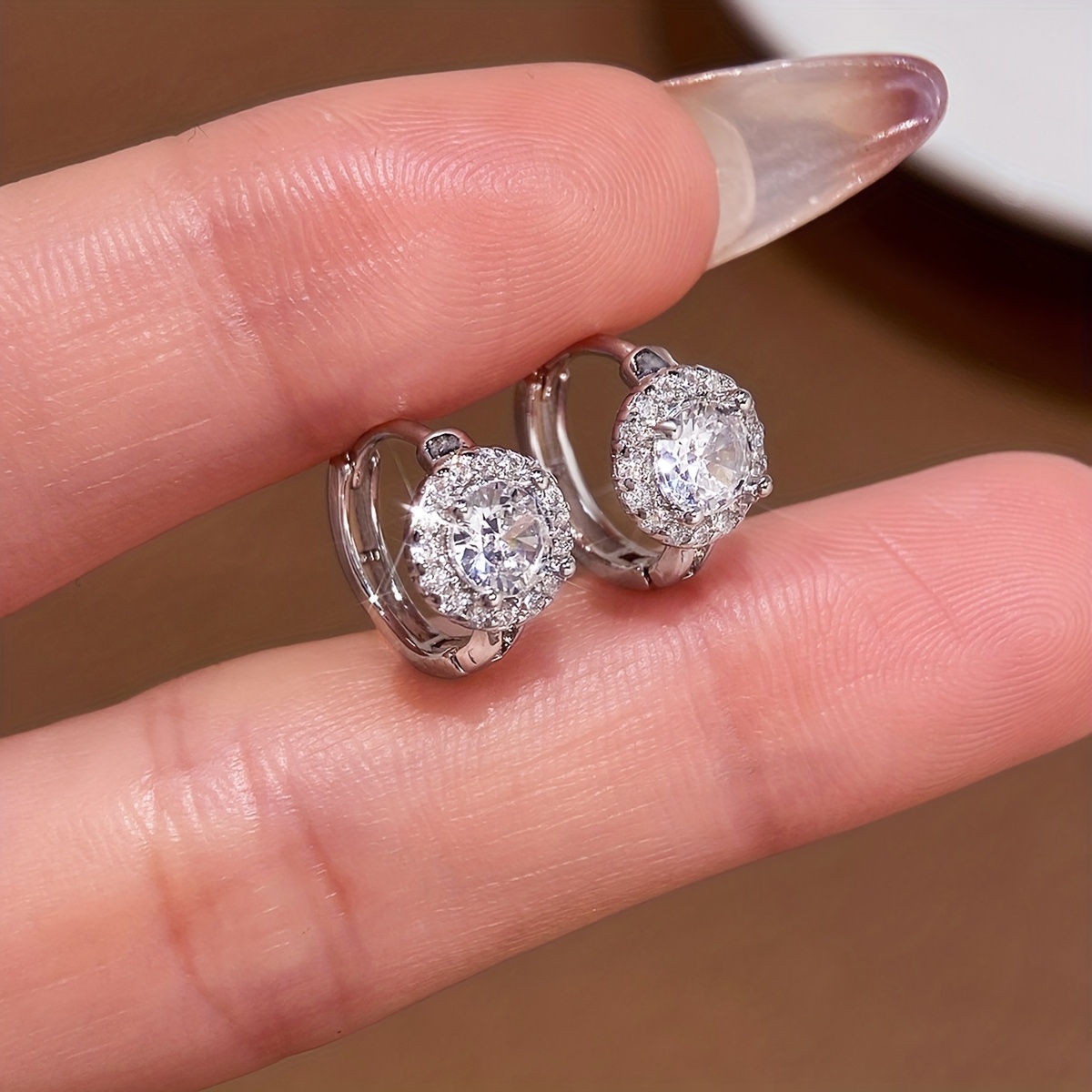 Exquisite Shiny Round Halo Hoop Earrings, Gift for Her
