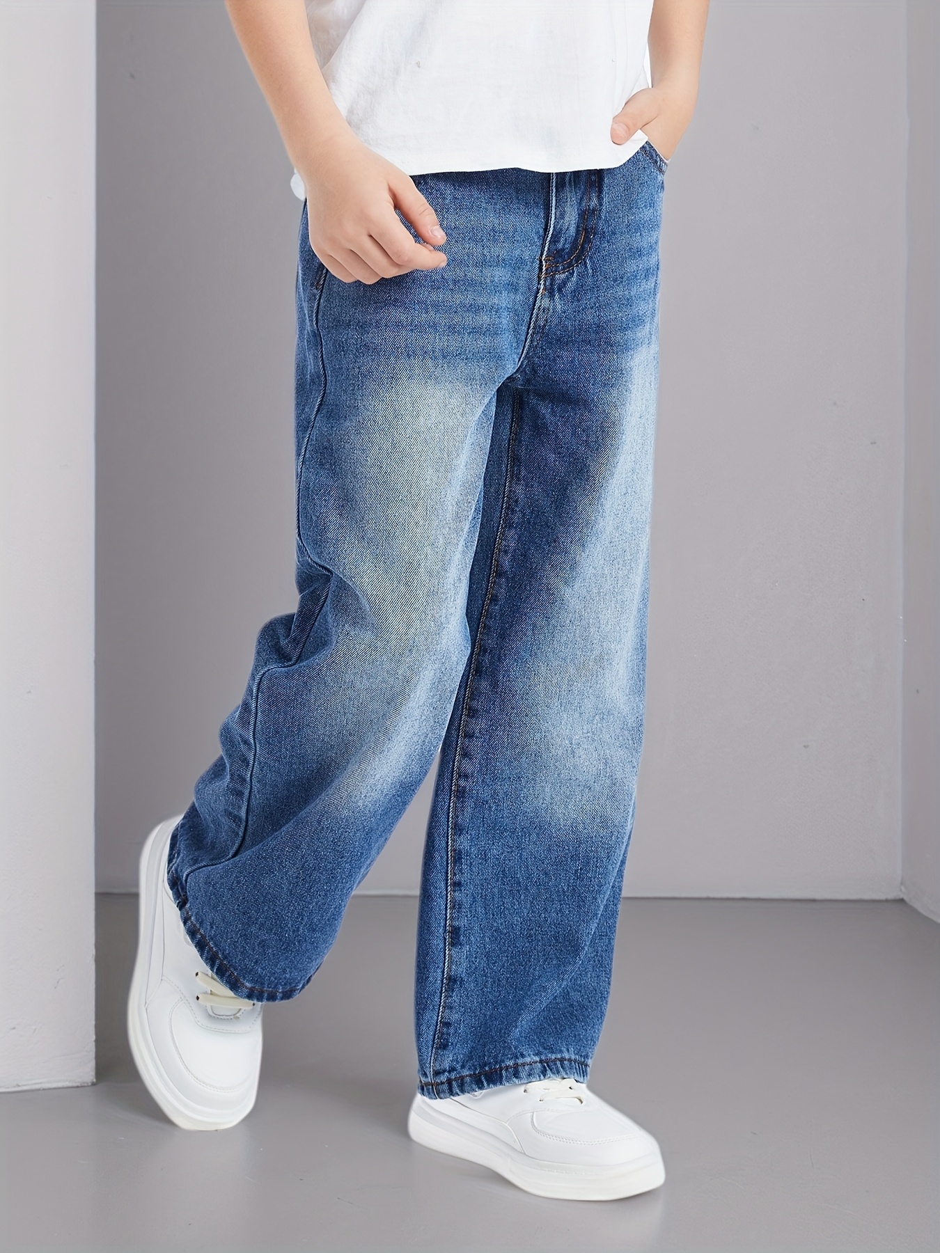 2026 boys trendy gradient denim wide leg pants - Temu Oman