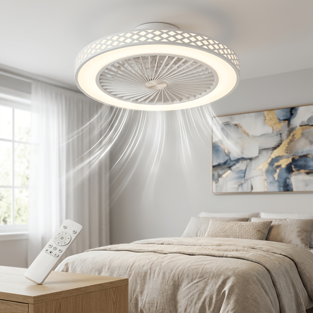 TEMU Fan Lamp Ceiling, Ceiling Fan With Light And Remote, Led Ceiling Lamp With Fan, Low Profile, 6 Speeds, 3 Colors, 2 Control Modes, Fan Lamp, For