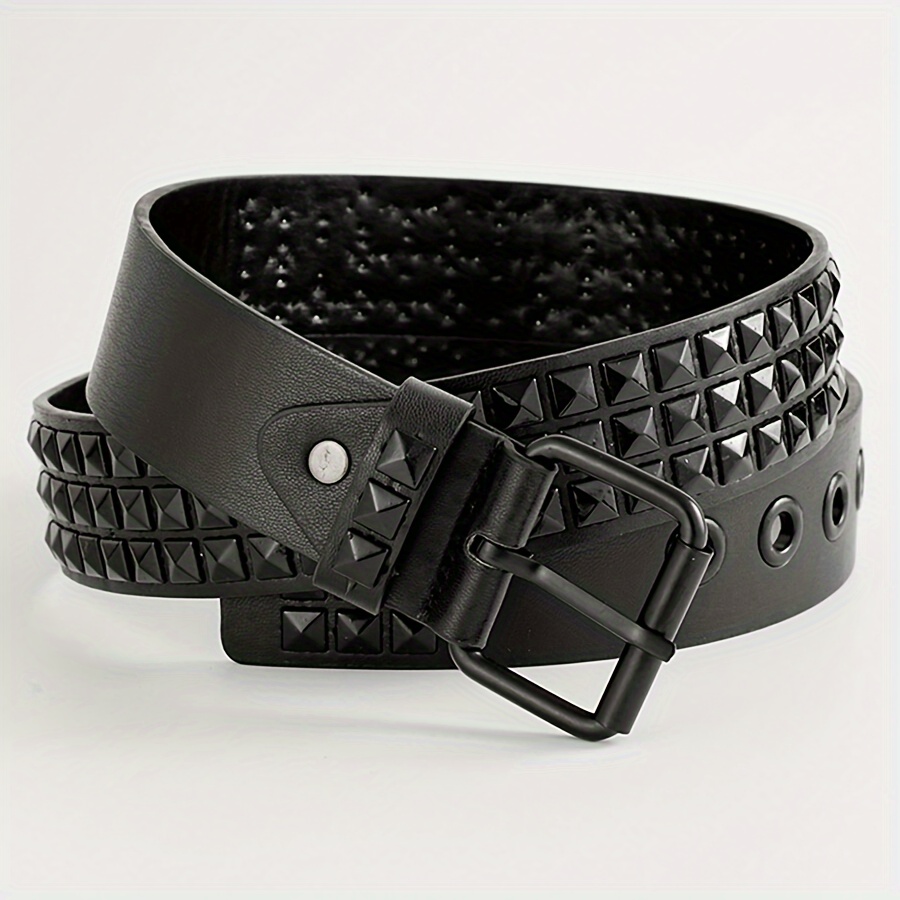 

Punk Rock 3 Row Rivets Belt Pu Leather Unisex Pin Buckle Casual Jean Belts For Men Women