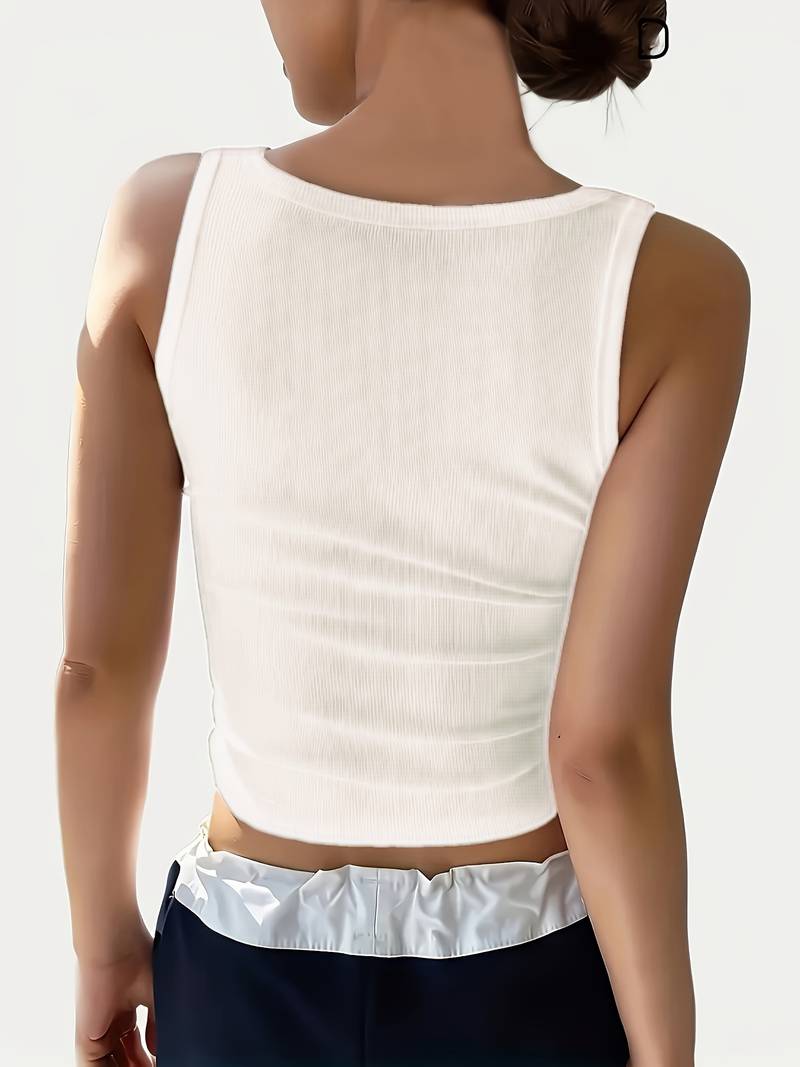 GRECERELLE Canotta Donna Y2K Senza Maniche Verde Salvia Con Anelli Metallici – Top Estivo A Costine