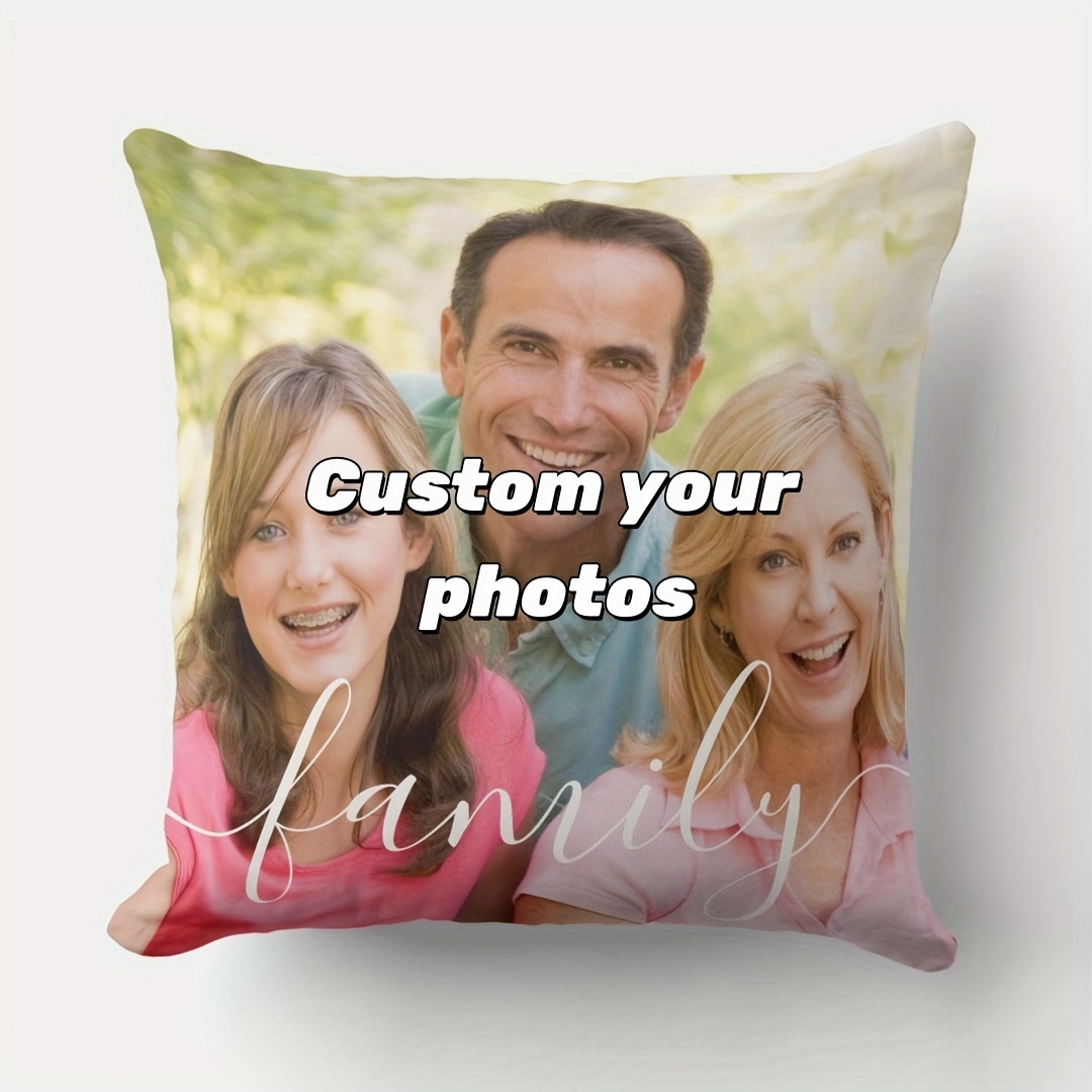 

Custom Family Photo Christmas Throw Pillow Cover - 18x18 Inch, Single Sided Printing, No Pillow Core, Zipper Closure, Hand Wash Only, Vintage Style, Polyester Fabric