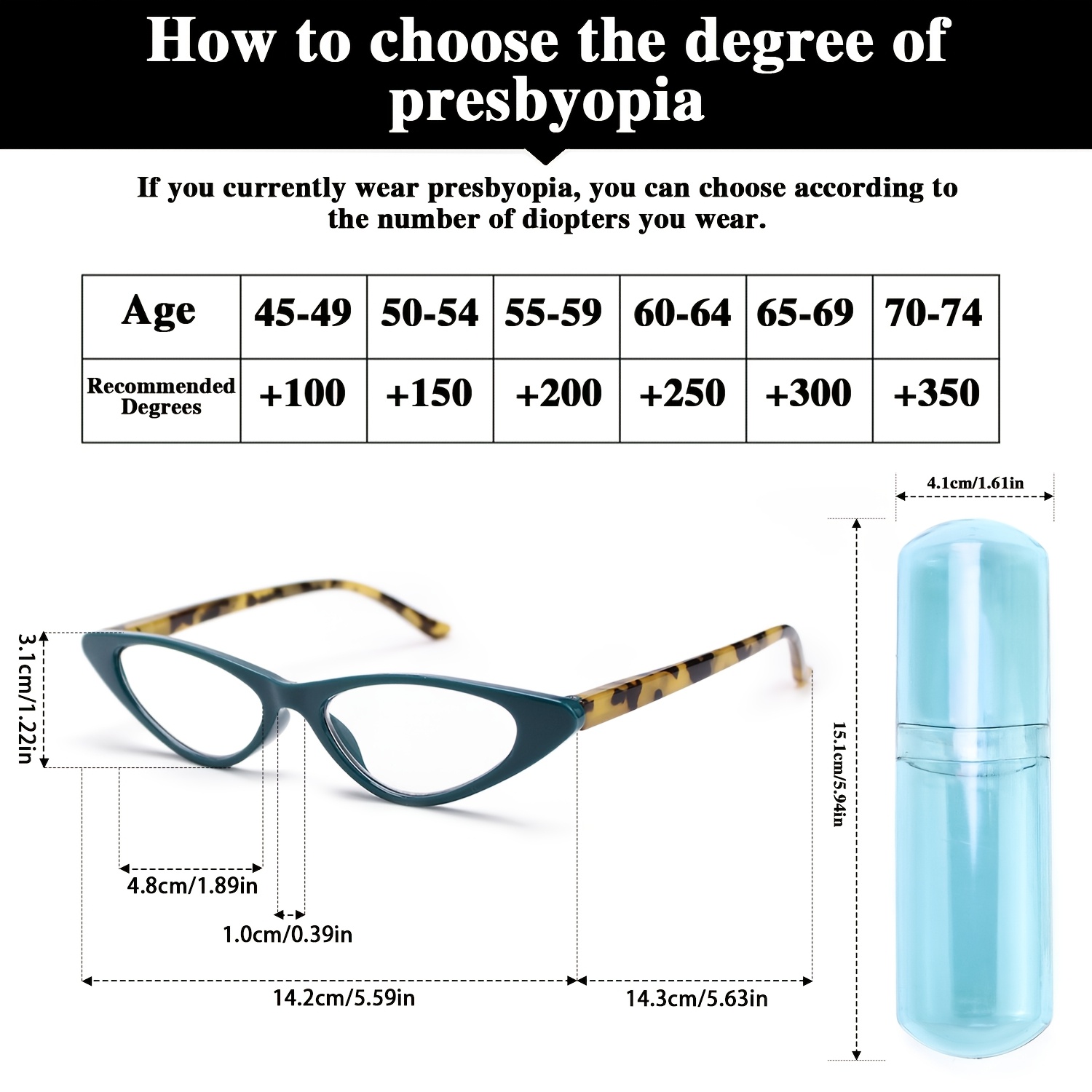 Small Frame Cat-Eye Reading Glasses with Eyeglass Case