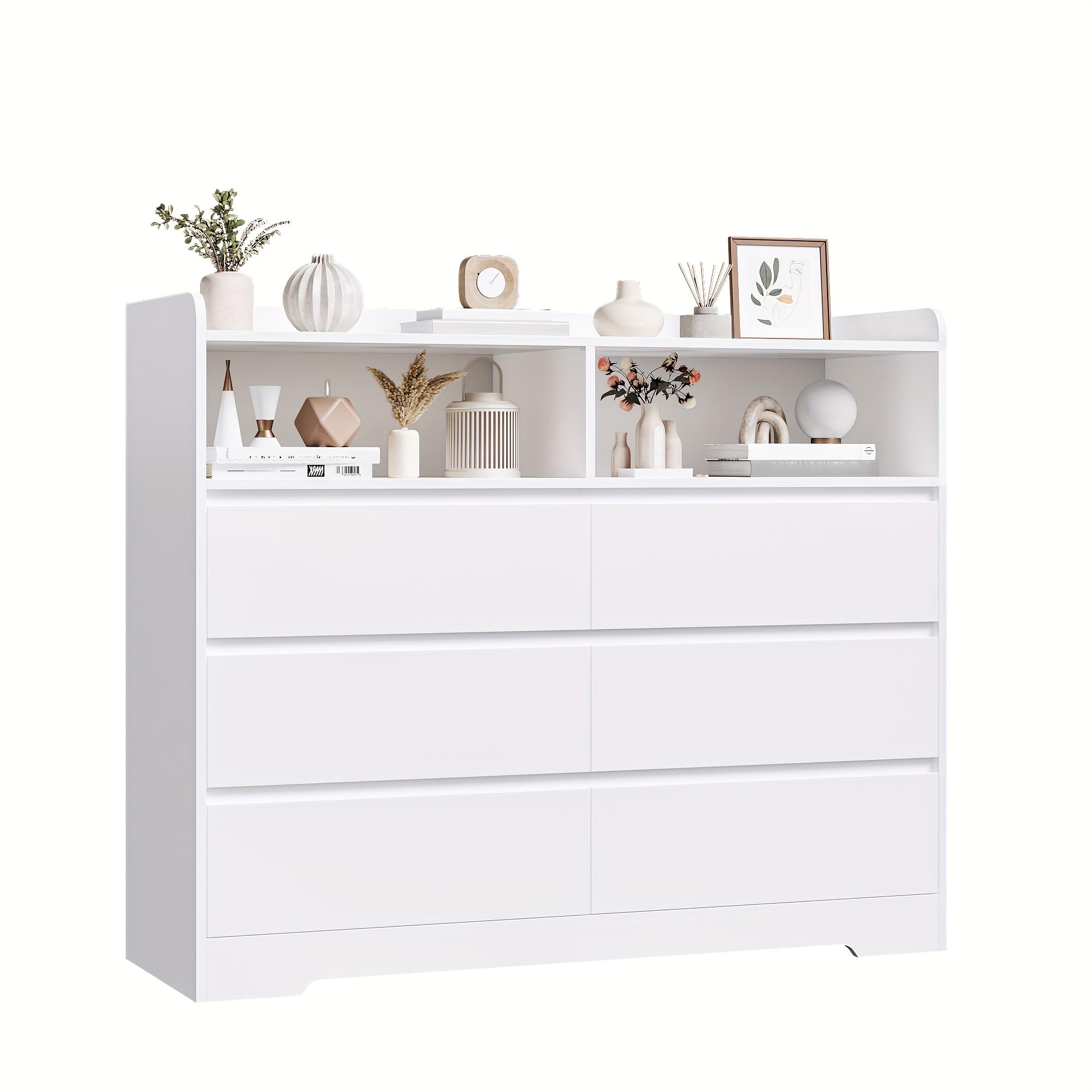 Kealive Chest Of Drawers White Chest Of Drawers With 6 Drawers 2 Open Compartments Large Sideboard Bedroom Storage Cabinet For Living Room Hallway In 2 Packages, Storage Drawer Units