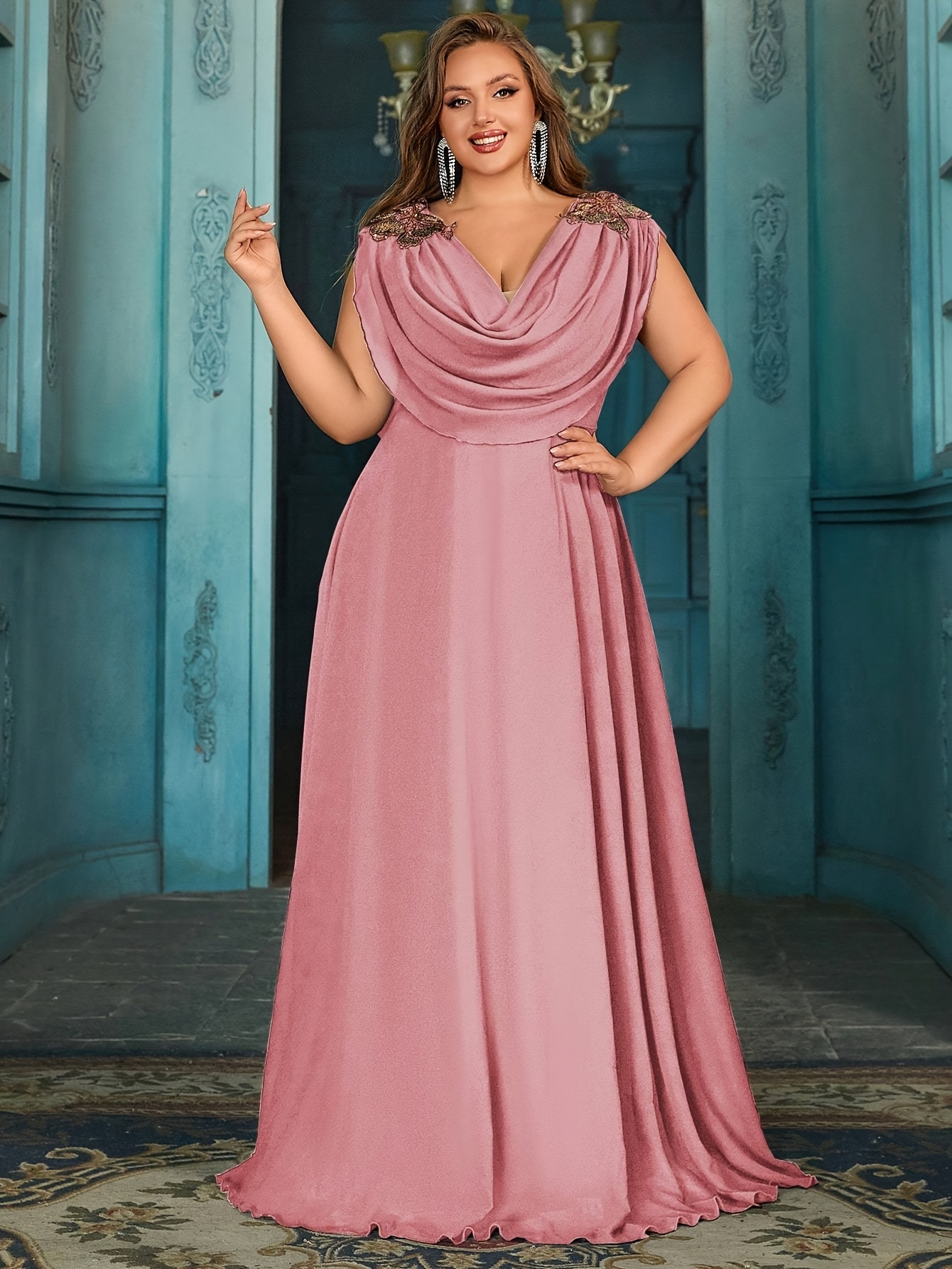 plus size plus size plus size elegant v neck chiffon - Temu