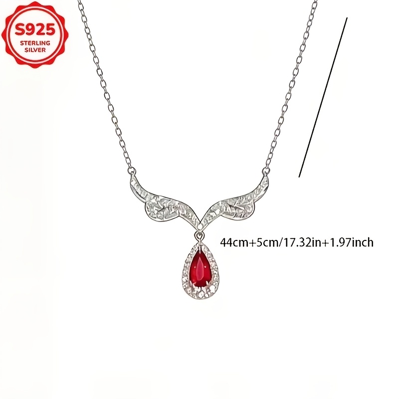 Women's S925 Silver Angel Wings Water Drop Necklace, Light Luxury