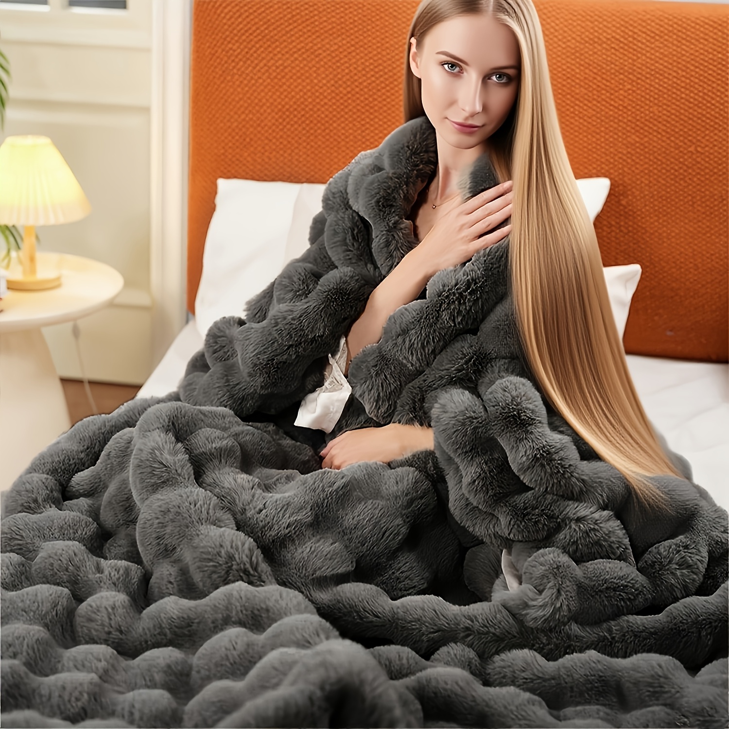 Luxury Soft Fluffy Faux Rabbit Fur Blanket, Cozy Plush Throw