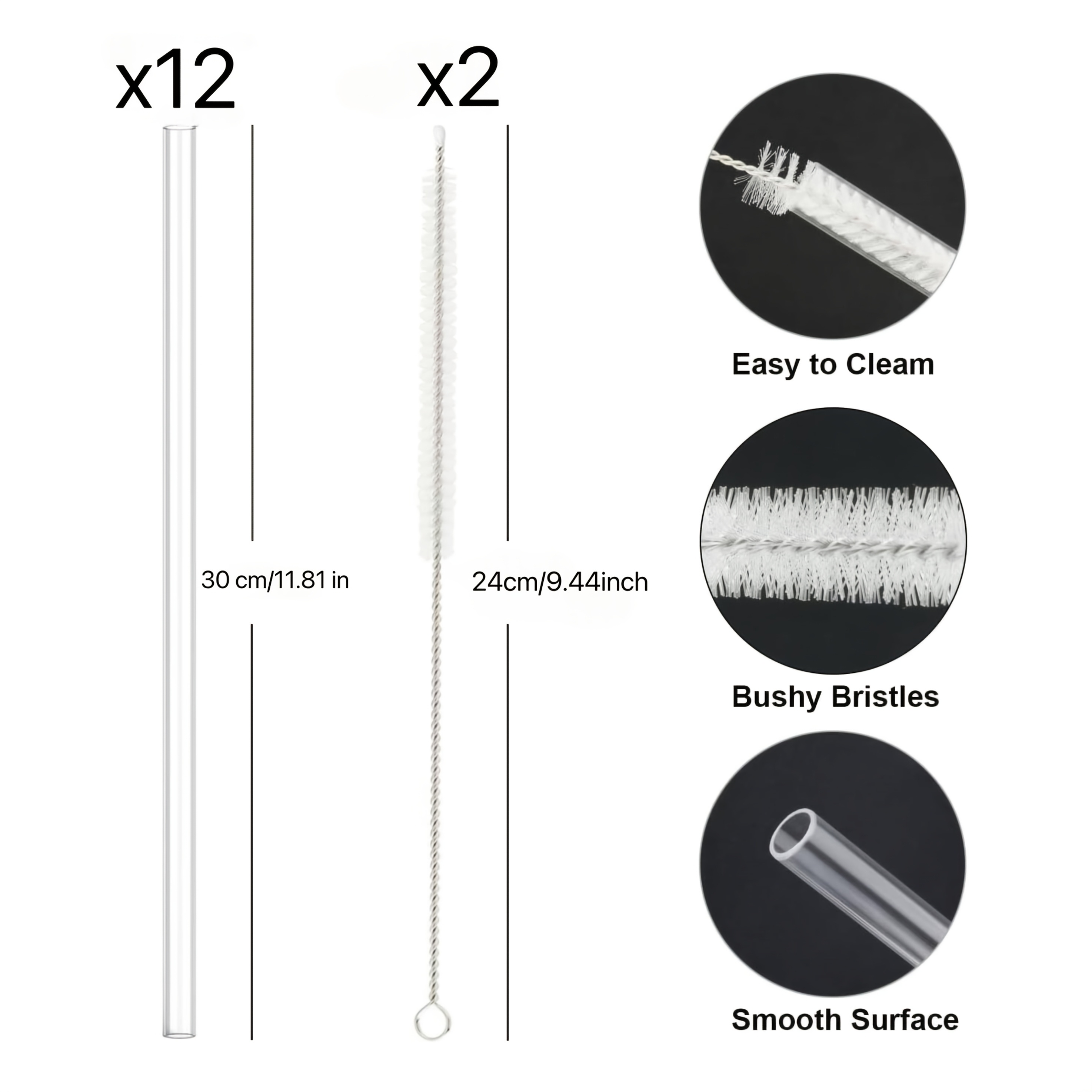 12pcs Straws And 2pcs Multi-functional Straw Brushes, Suitable For 20, 30, 40 Oz Water Cups, -grade Pp Material, A For You And , Transparent And Odorless, Cut