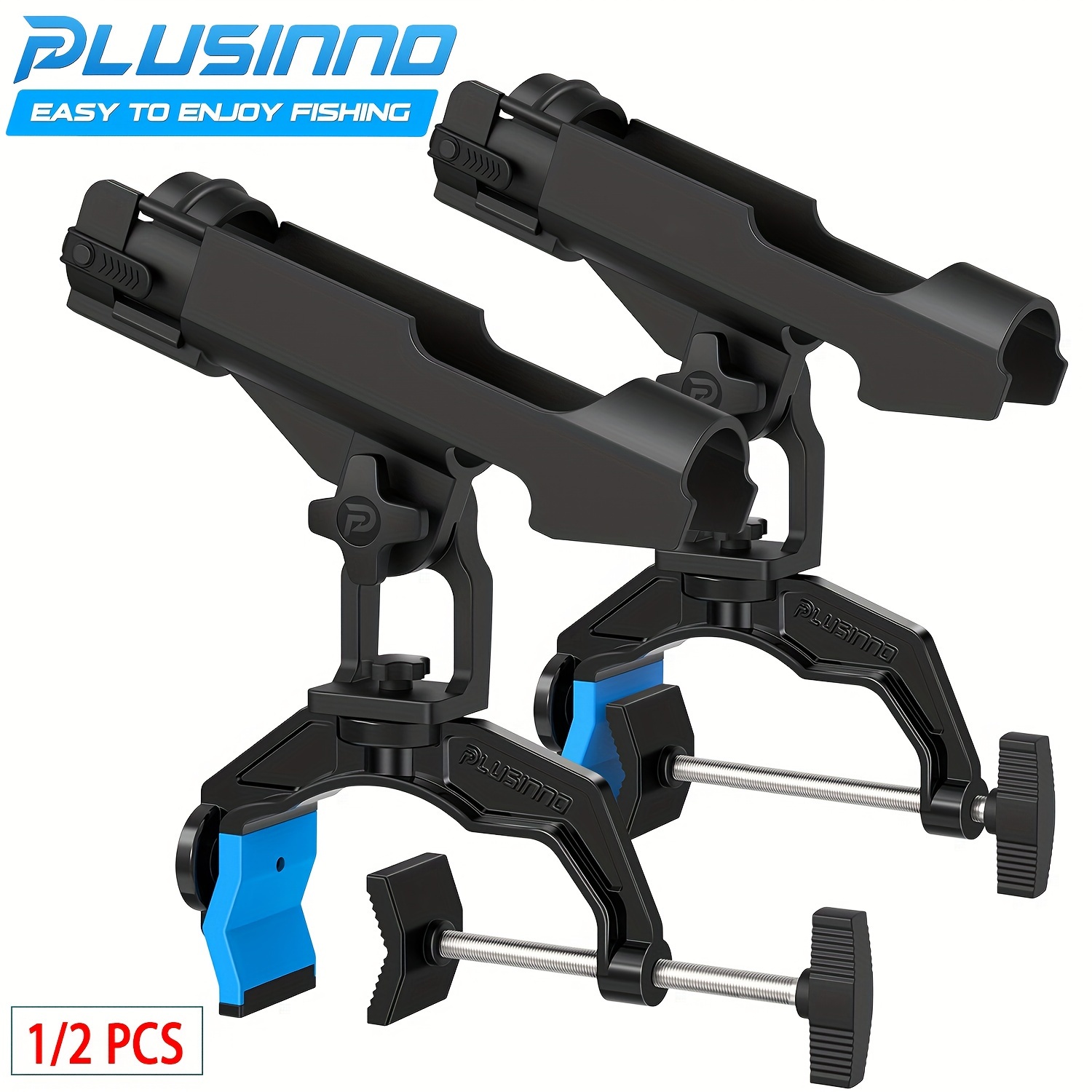 

1pc/2pcs Plusinno Fishing Rod Boat Holder, New Clamp Holder, Suitable For / 360-degree Rotating Fishing Rod Holder, Used On Boats, Docks, Dams