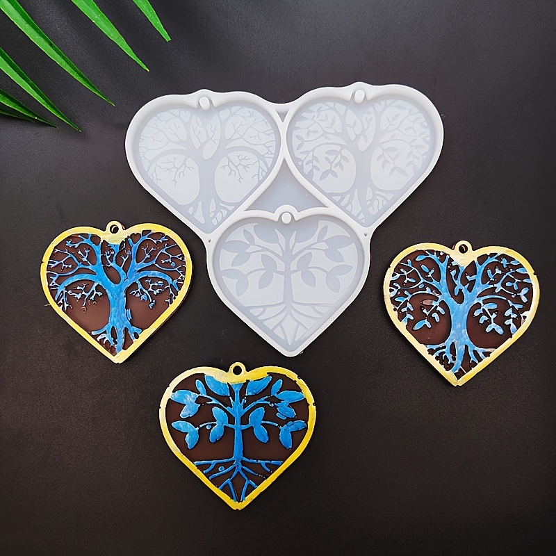 

3-in-1 Tree Of Life & Heart Pendant Silicone Mold For Diy Resin Jewelry, Aromatherapy Diffuser Stones - Irregular Shape Casting Tool Resin Molds Jewelry Resin Jewelry Molds