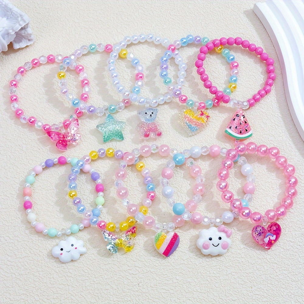 

10pcs Girls Cute Clouds And Butterflies Beaded Bracelet Set Suitable For Festivals, Parties, Birthday Gifts, Random Colors