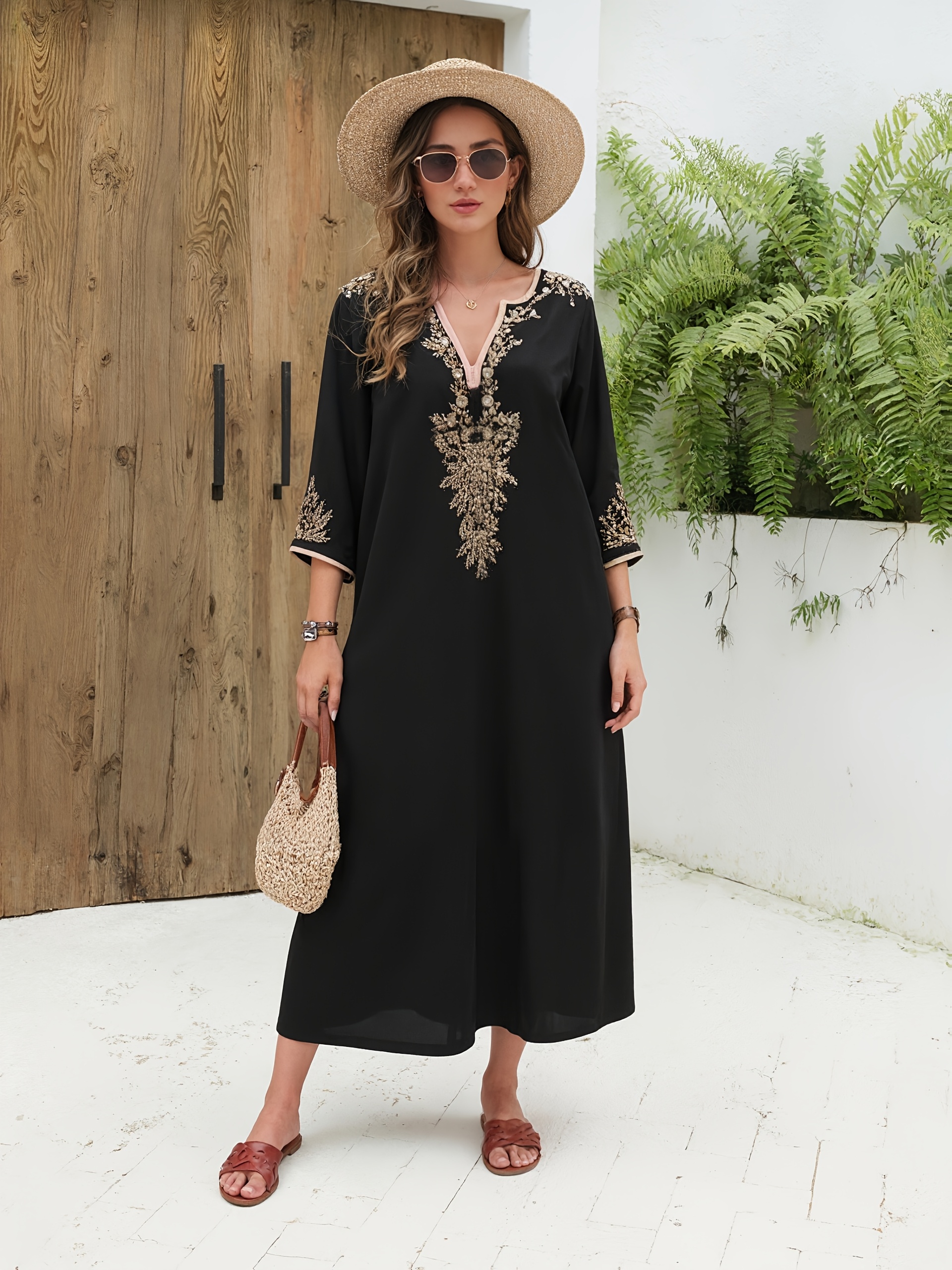 crochet net beach dress Sophisticated Chic Embroidered Dress – Impressions Online Boutique main image 0