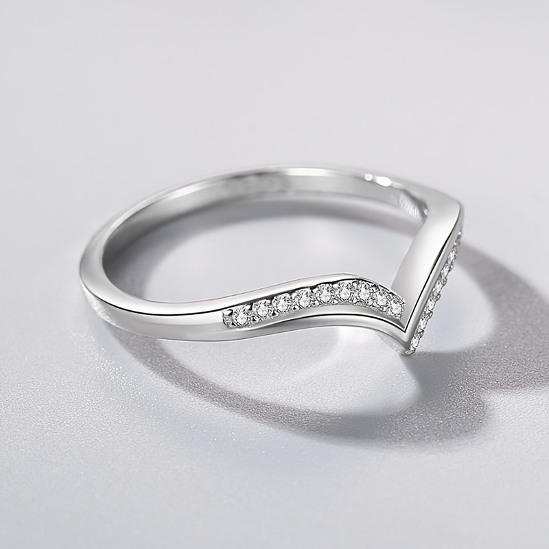 S925 Sterling Silver V Shaped Engagement Ring for Women