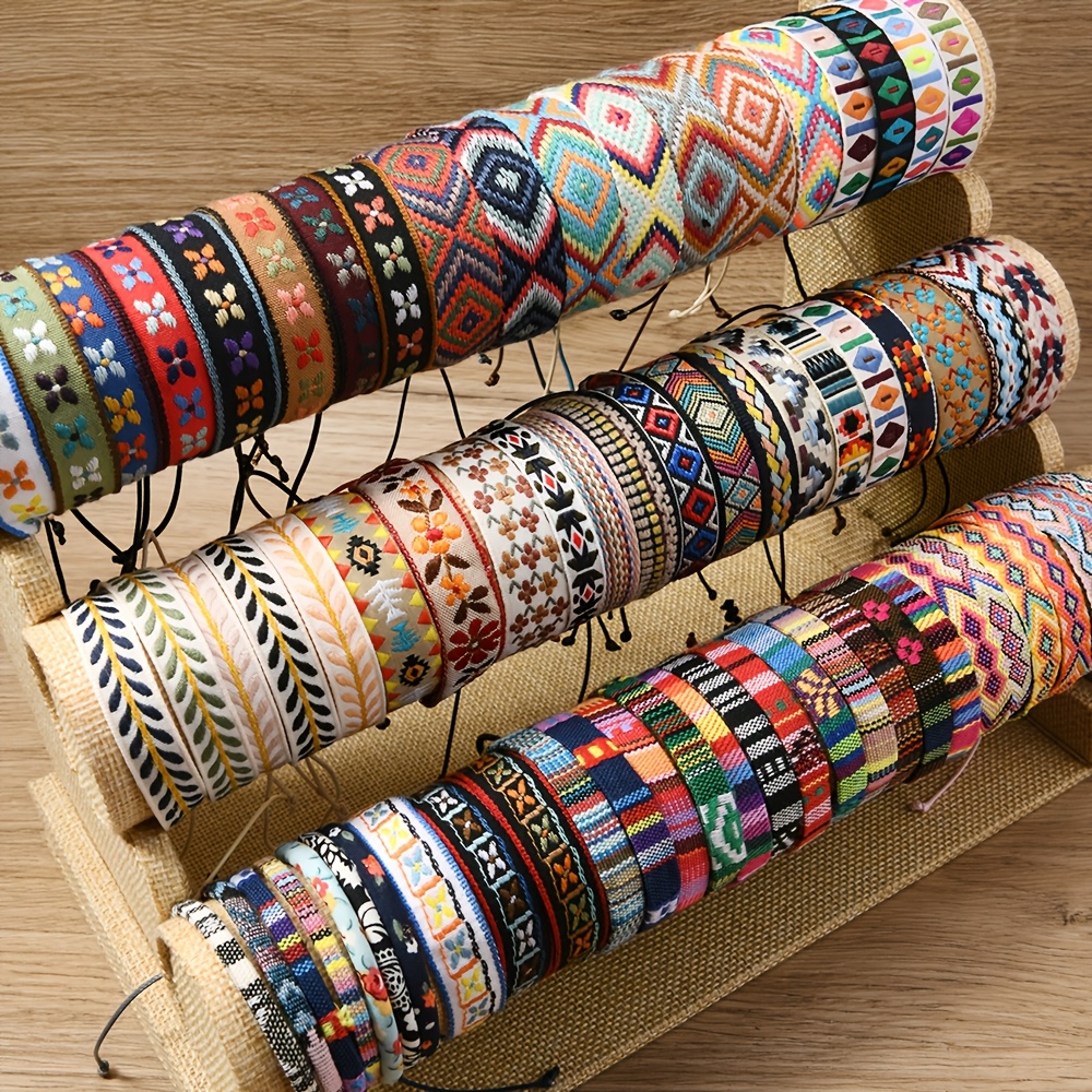 

12/24pcs Bohemian Hand Rope Bracelets, Assorted Wooden Beaded Stretch Bracelets, Random Styles, Chic Jewelry For Women