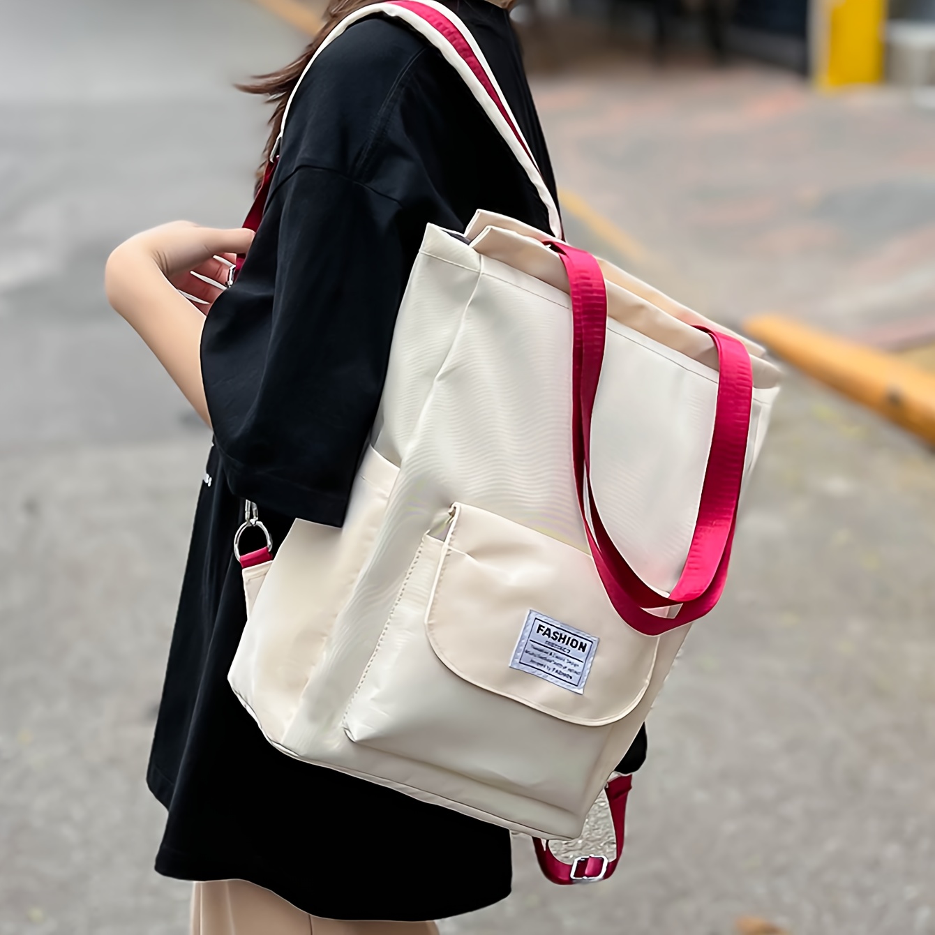 Simple Solid Women Backpack Simple Solid Color Backpack For Women New Student... From  main image 2