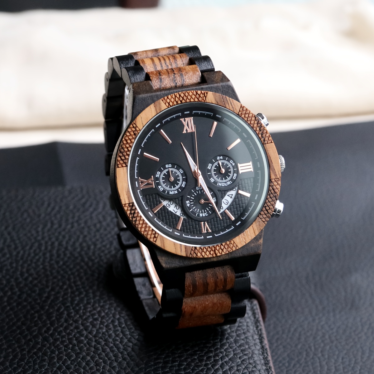 Image of Fashionable Men's Wristwatch, Good Luck Mood- Watch Dial, Unique Wooden Men's Quartz Watch, Father's Day, Anniversary, Holiday Gift For Him