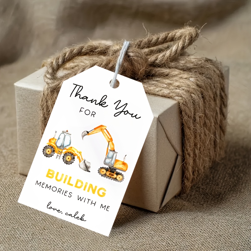 TEMU Etichette di ringraziamento personalizzate per veicoli da , Etichette regalo di compleanno per camion escavatore, Etichette regalo di
