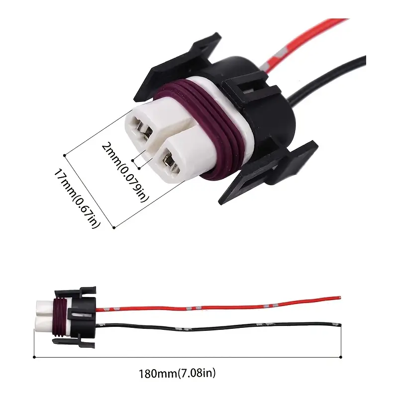 2-Pack H11 Female Headlight Bulb Connector Socket Adapters – Pigtail Cables, Universal Fit