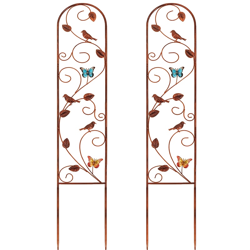 Image of 2 - Pack Metal Garden Trellises For Outdoor Climbing Plants Decorative Vintage Trellises With Colorful Butterflies 60 - Inch - Tall Plant Trellises For Patio, Courtyard And Lawn Decoration
