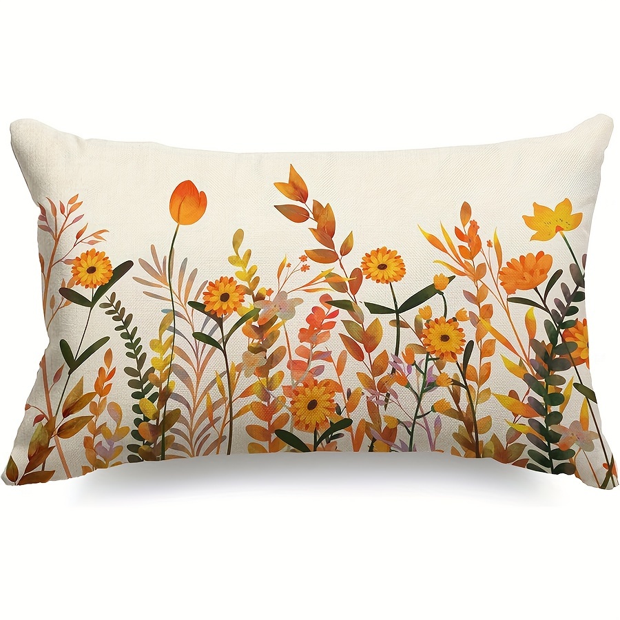 

Watercolor Fall Pillow Cover 12x20" - Autumn Farmhouse & Thanksgiving Decor, Linen Zippered Lumbar Throw Pillowcase For Home