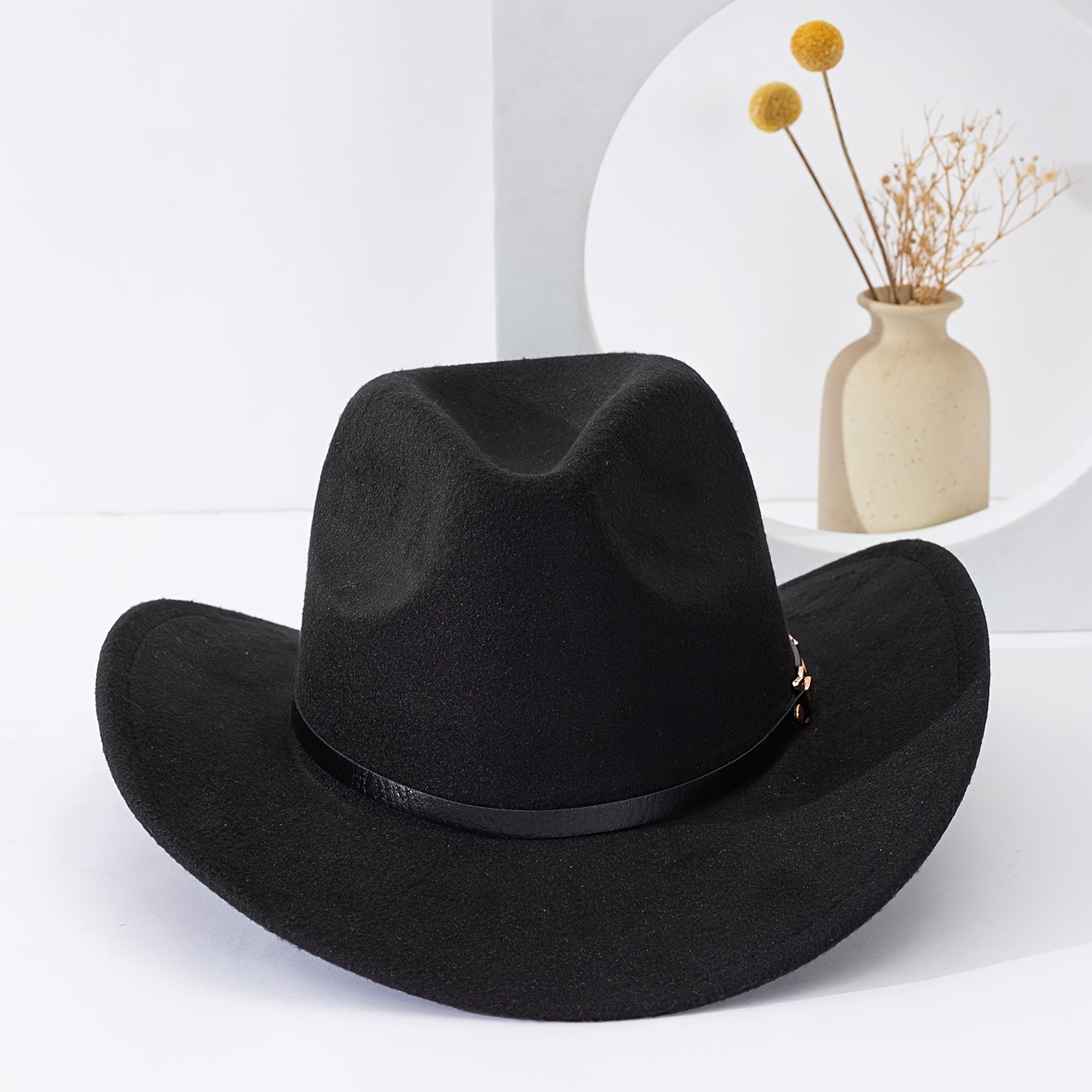 

Retro Style Wide Brim Fedora Hat, Unisex Wool Felt Classic British Retro Design Hat With Faux Leather Band, For Men Women