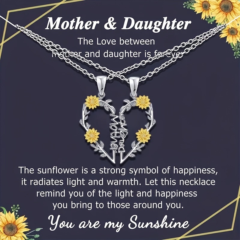 

2pcs Mom And Daughter Sunflower Necklace You Are My Sunshine 2 Pack Pendant, For Mom To Send Daughter Day Birthday Gift