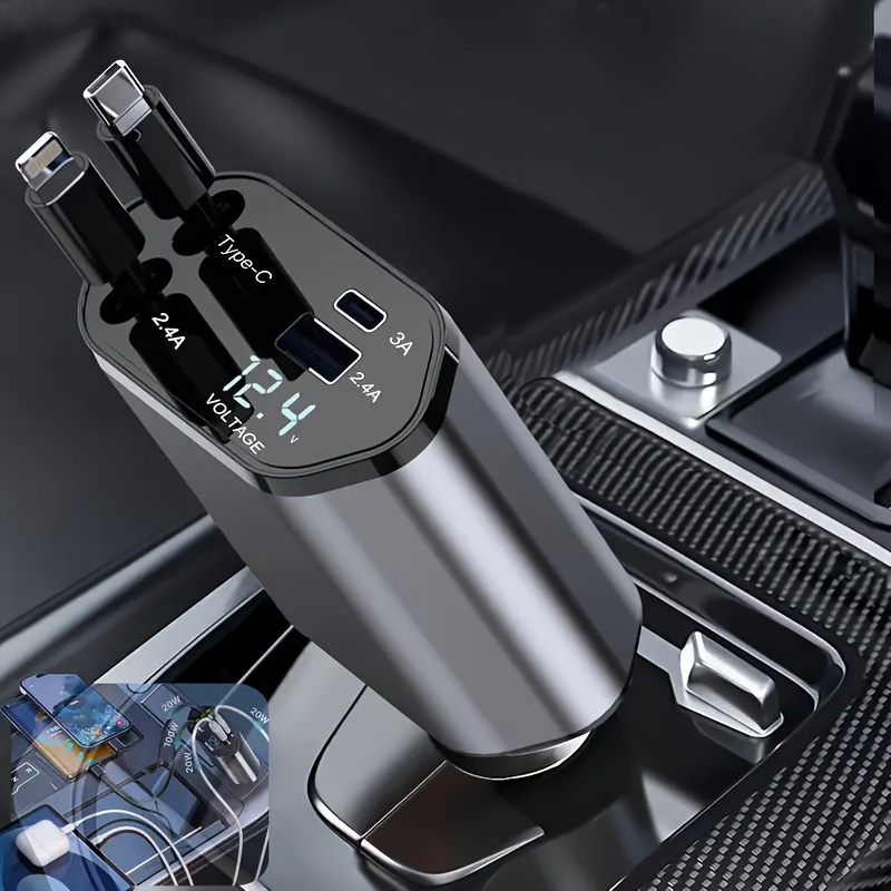 120w retractable car charger 4 in 1 fast car phone charger 180 free adjustment   with 2 6 ft retractable cord and usb c port suitable for ios and typec car phone additions car charger adapter