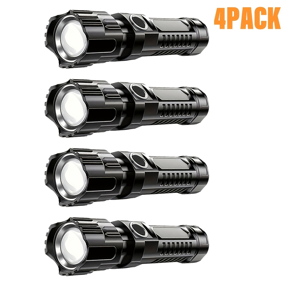 TEMU 4pcs Commercial Emergency Handheld Torch Set Rechargeable Led Torch With Retractable Zoom And Power Indicator Portable Torch For Outdoor,